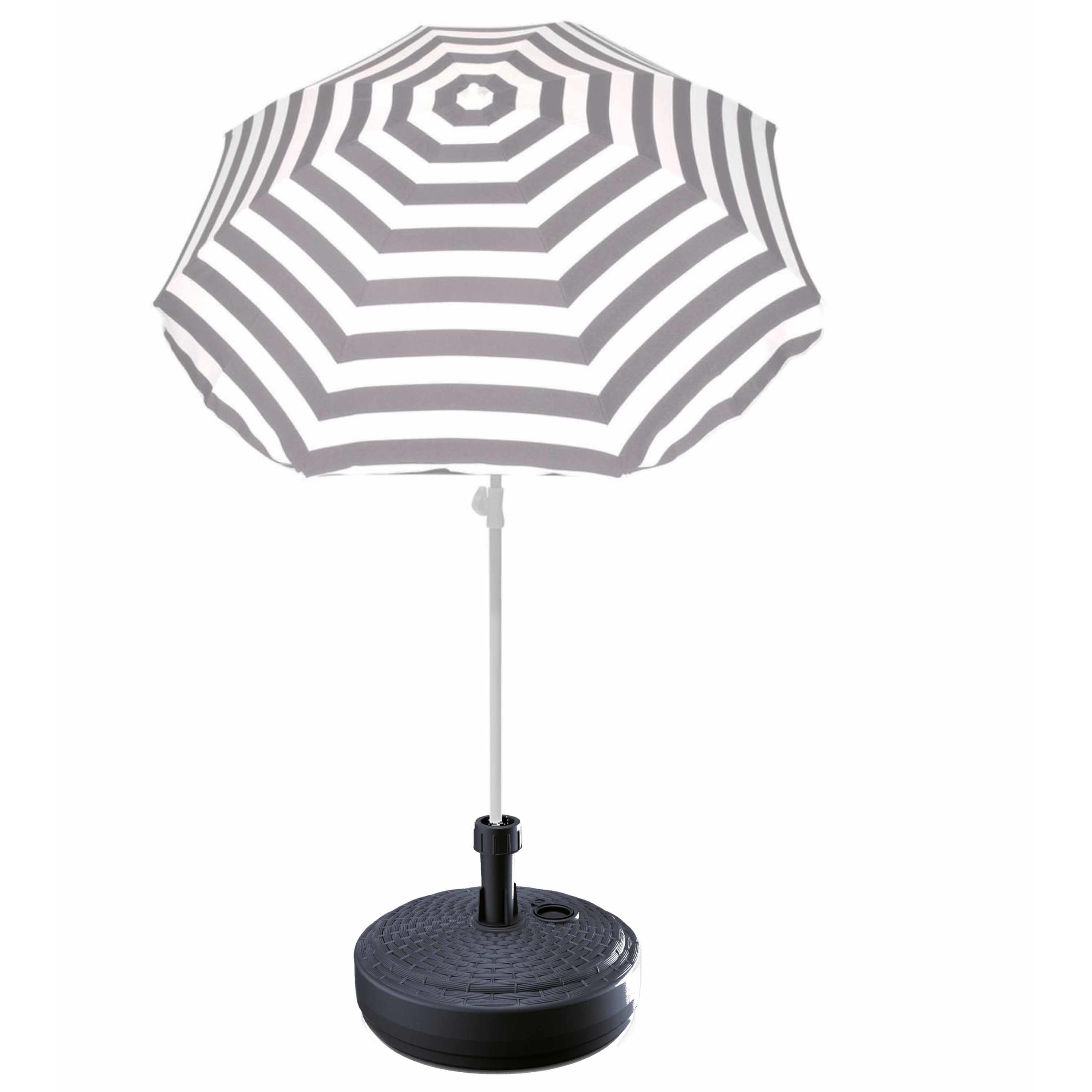 Grijs gestreepte strand/tuin basic parasol van nylon 180 cm + parasolvoet antraciet -