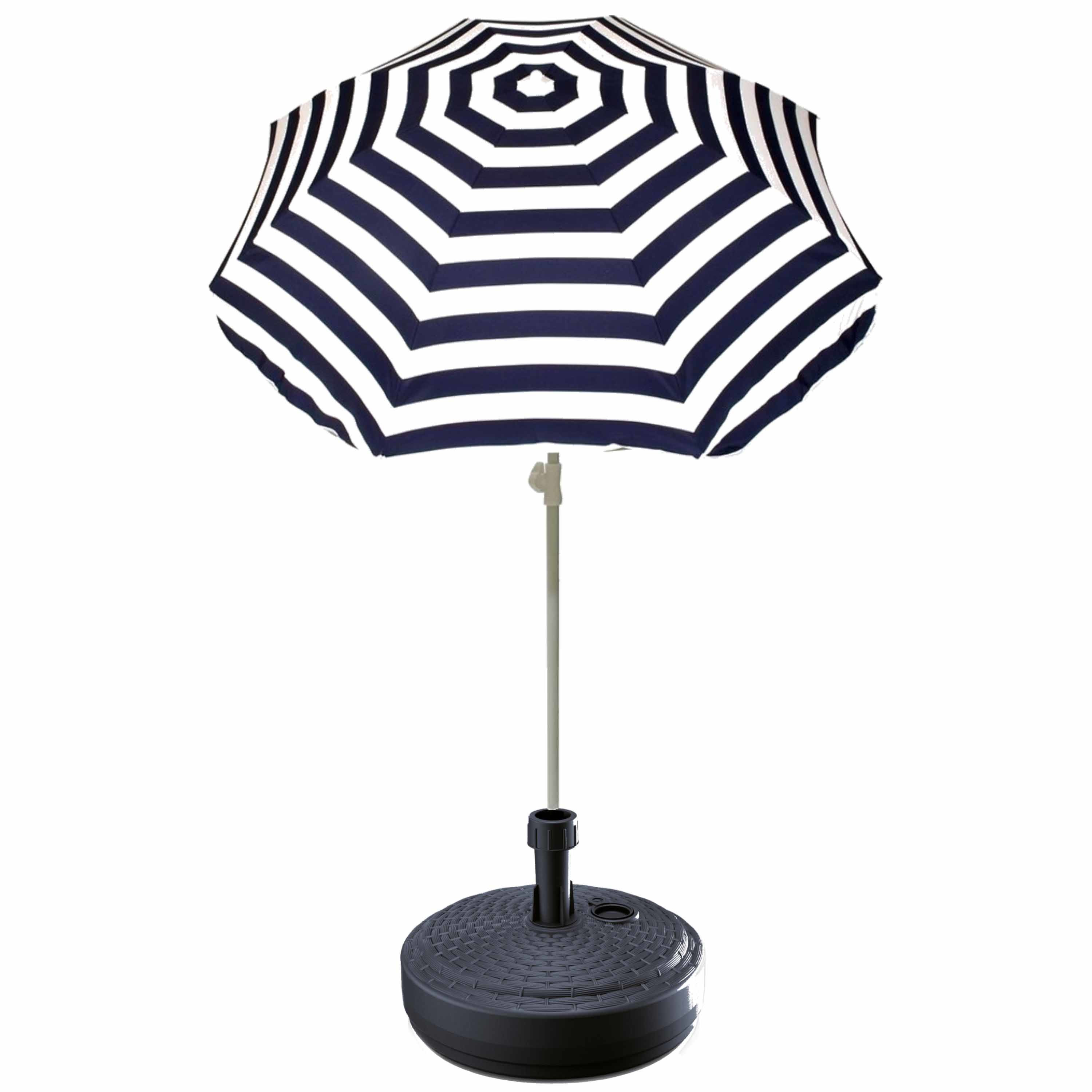 Blauw gestreepte strand/tuin basic parasol van nylon 180 cm + parasolvoet antraciet -