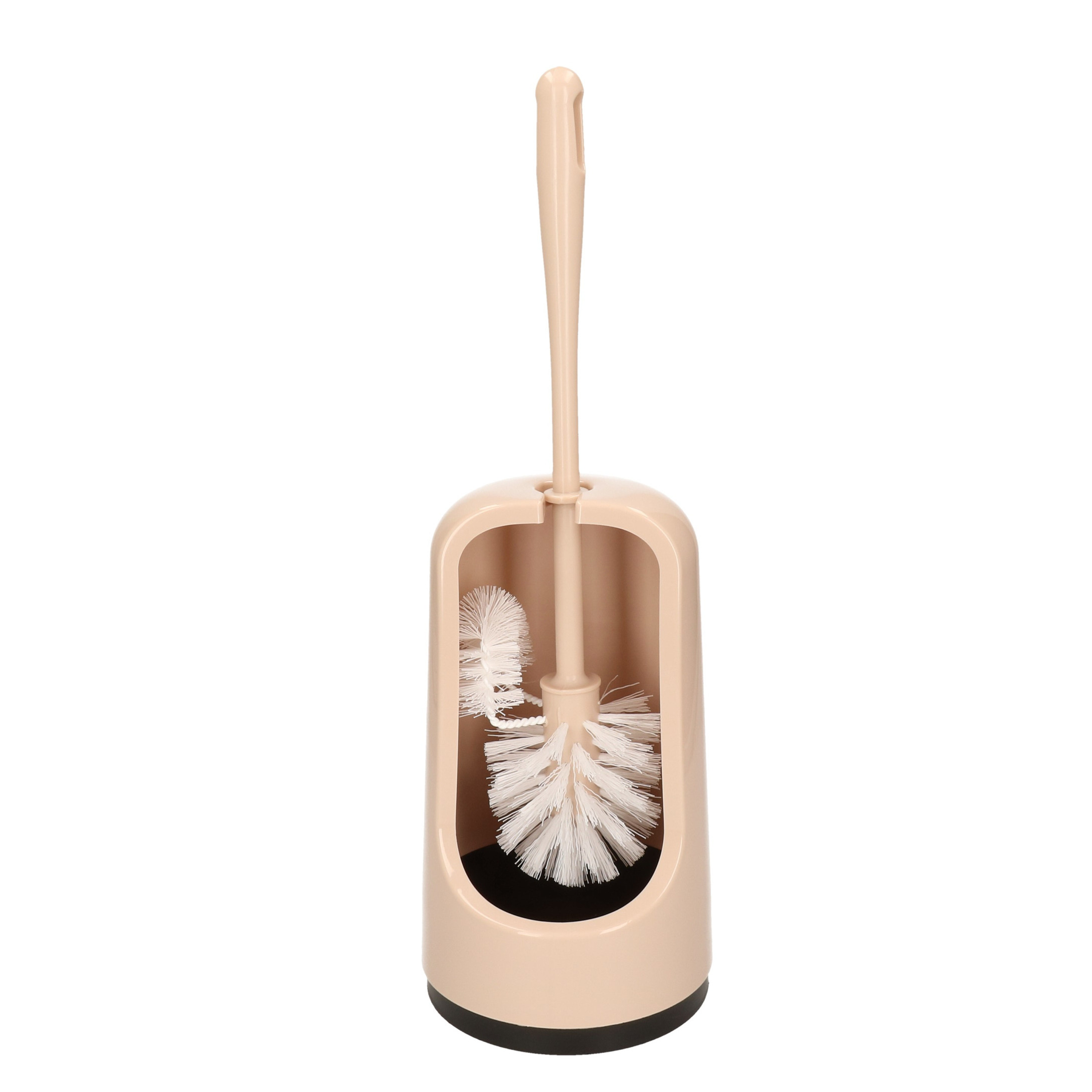WC-borstel/toiletborstel met randreiniger en houder beige 41 cm van kunststof -