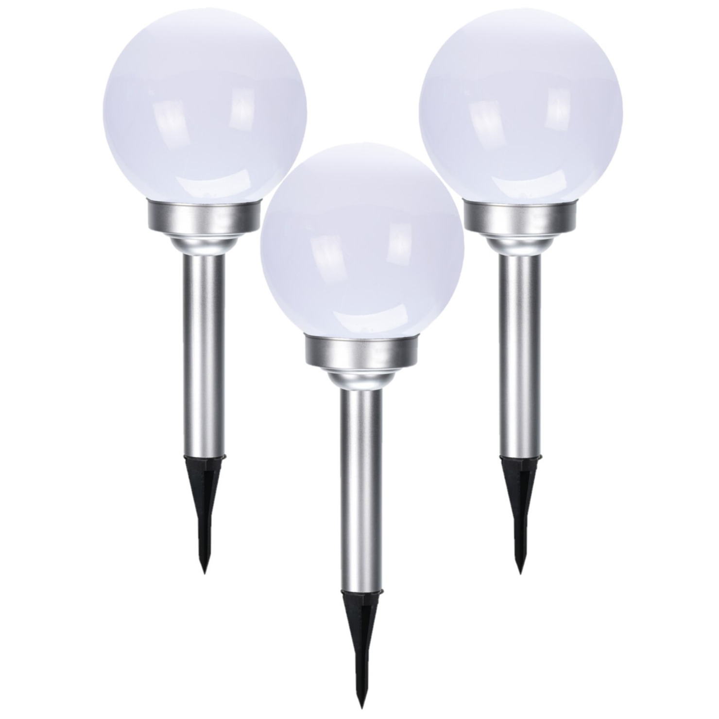 Set van 3x stuks solar tuinlampen/prikspots bol op zonne-energie 15 cm -