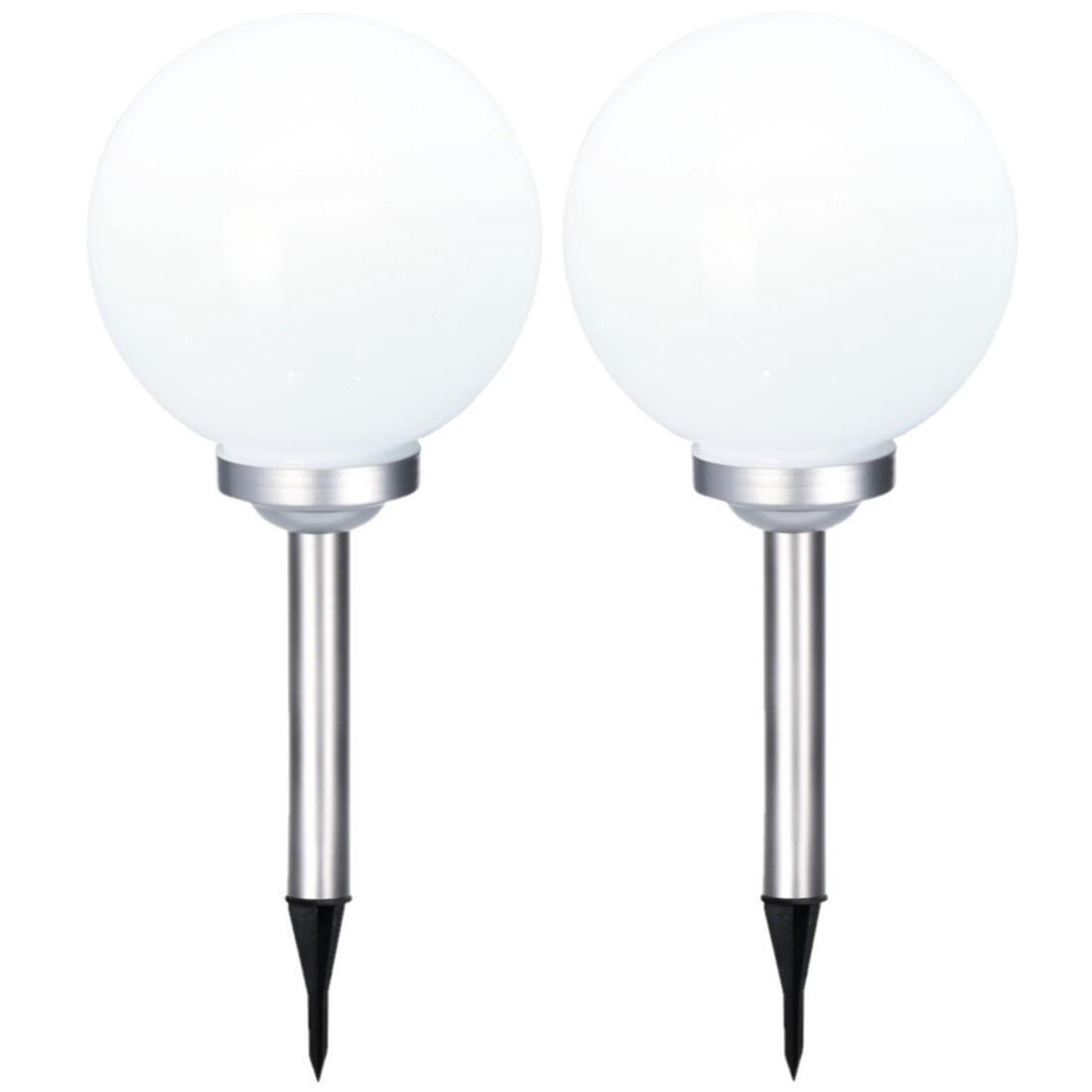 Set van 2x stuks solar tuinlampen/prikspots bol op zonne-energie 30 cm -