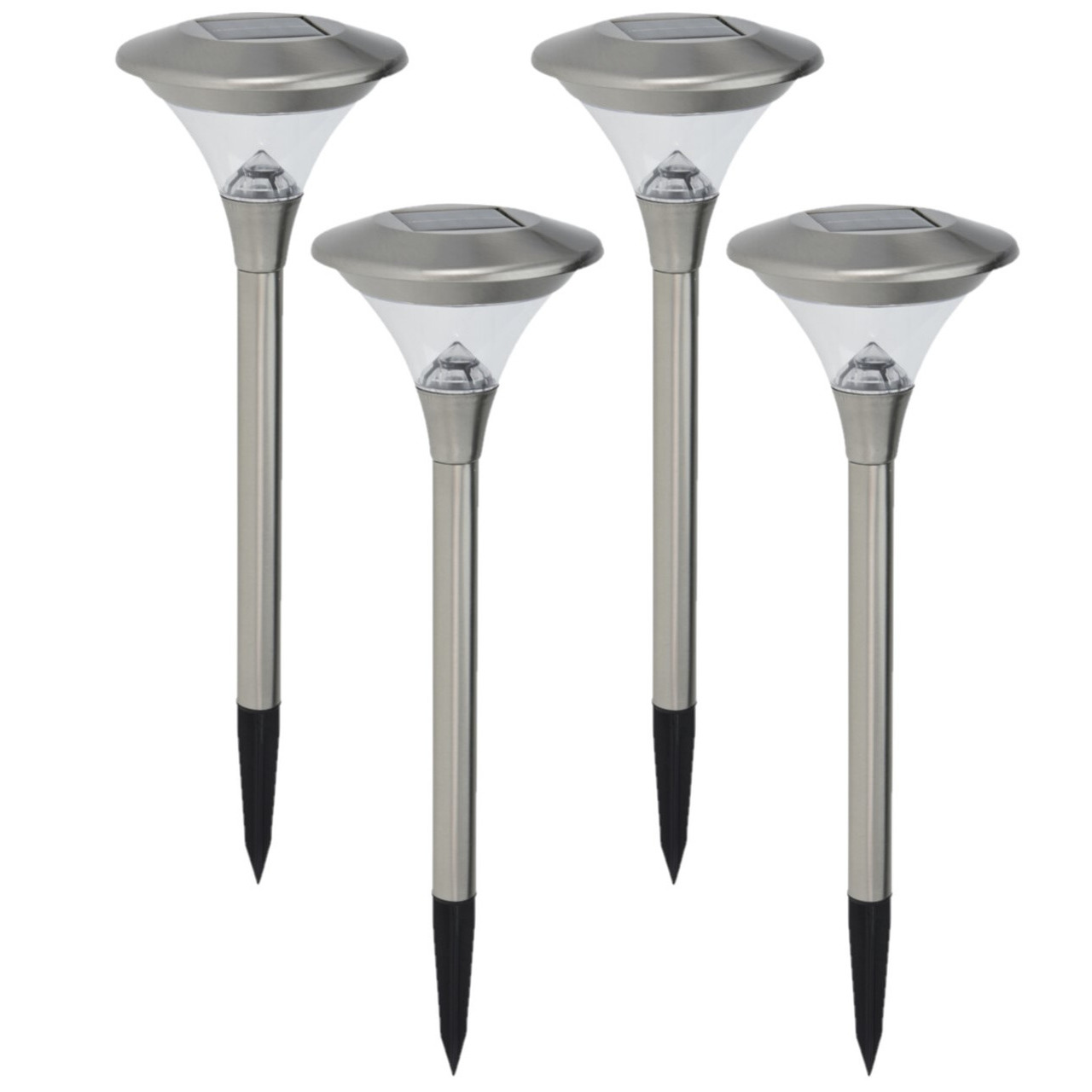 Set van 4x stuks solar tuinlampen/prikspots op zonne-energie 47 cm RVS -