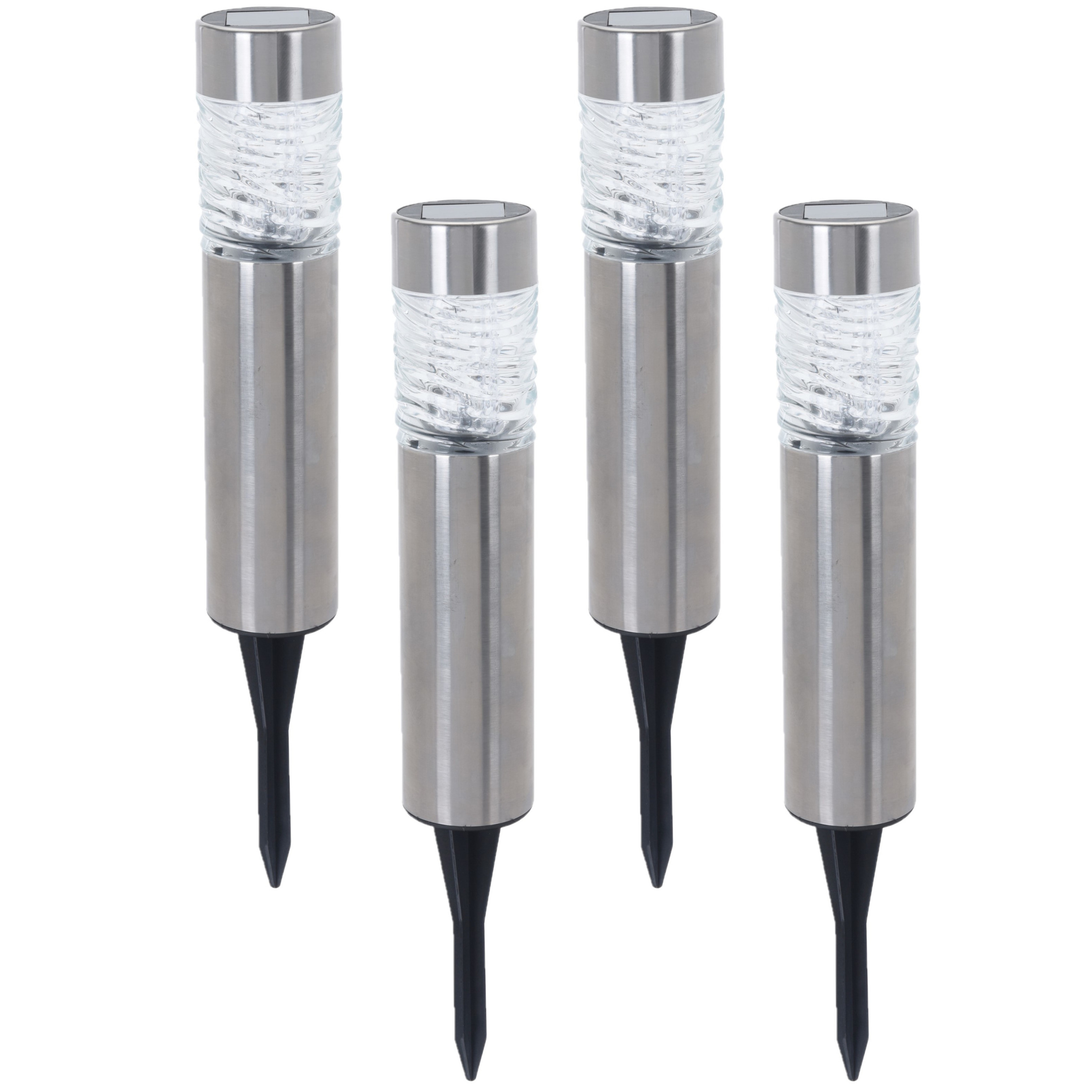 Set van 4x stuks solar tuinlampen/prikspots op zonne-energie 39 cm RVS met glas -