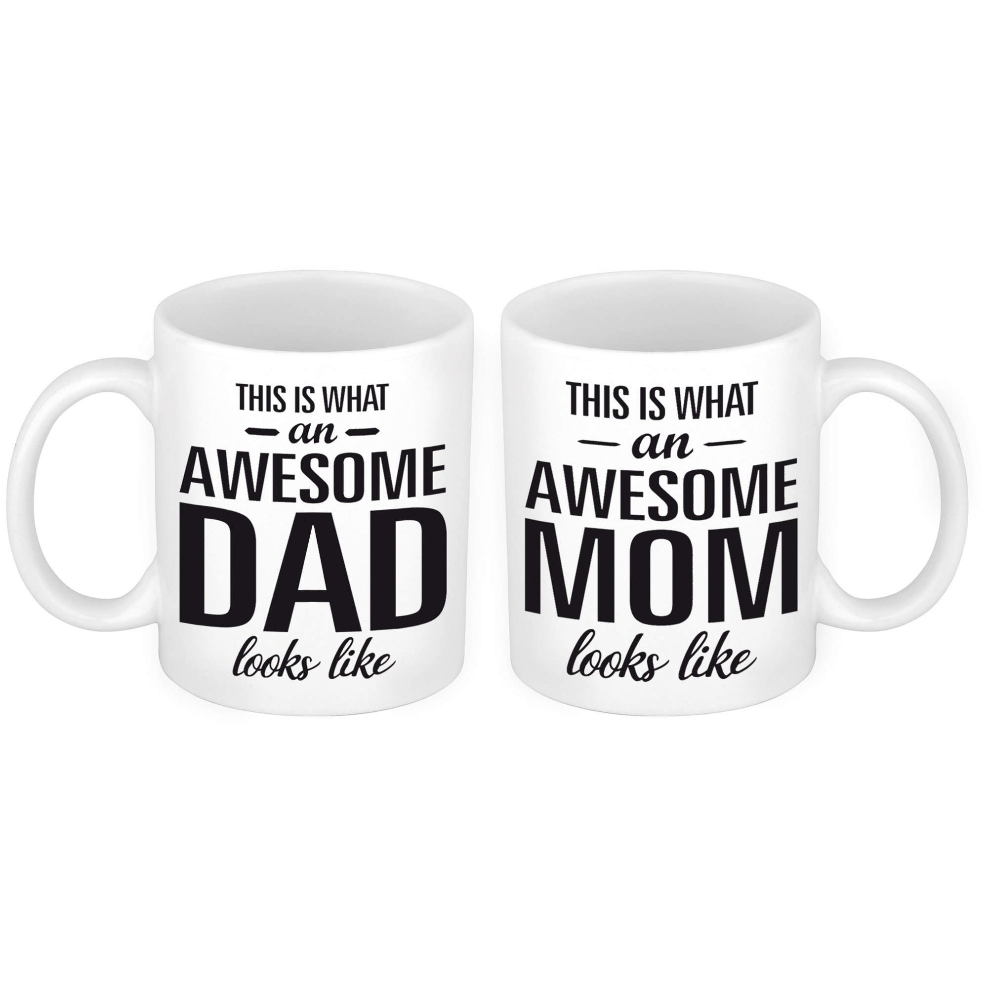 Awesome Dad mok en Mom mok - Cadeau beker set voor Papa en Mama -