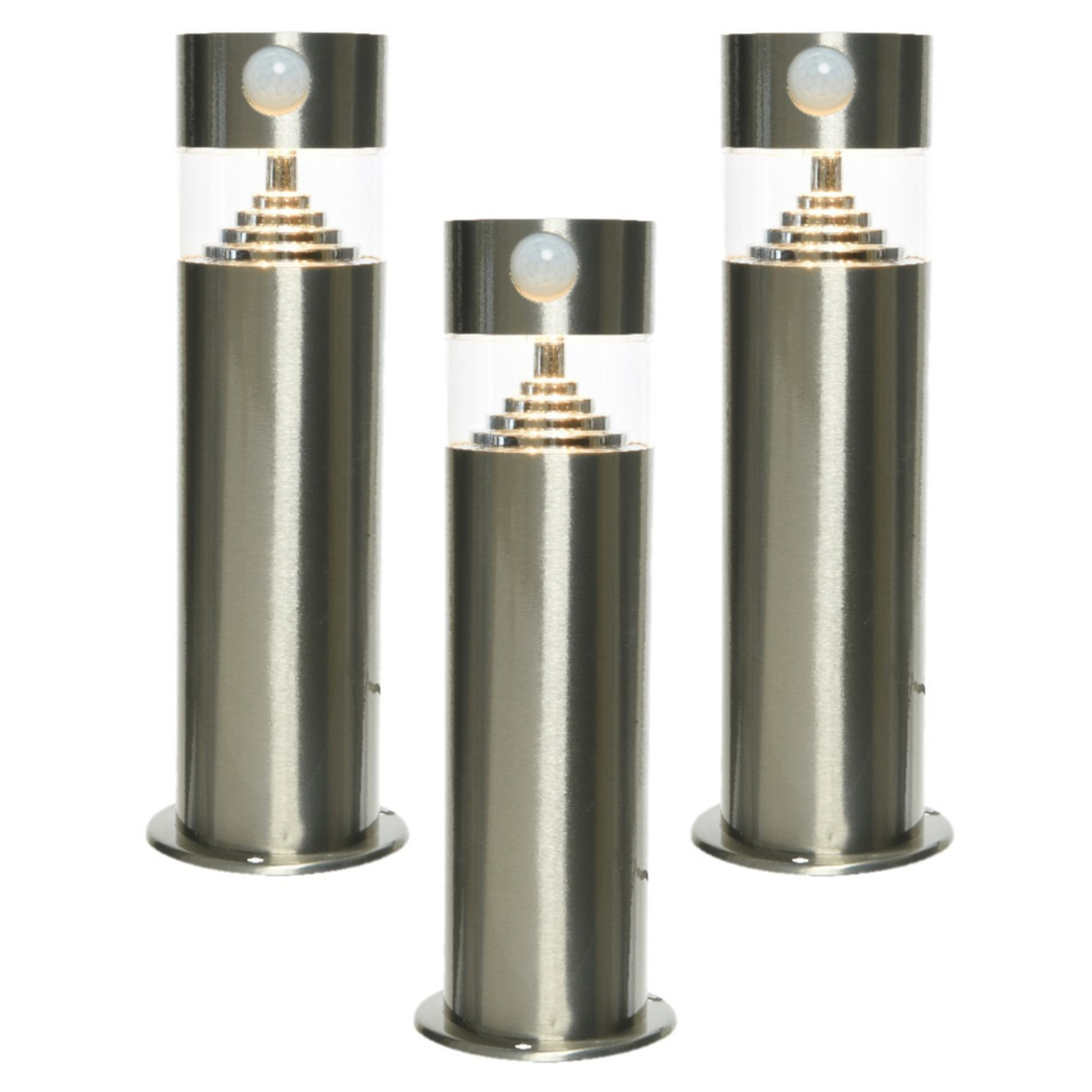 Set van 3x stuks solar tuinlampen/prikspots met bewegingssensor cilinder op zonne-energie 50 cm -