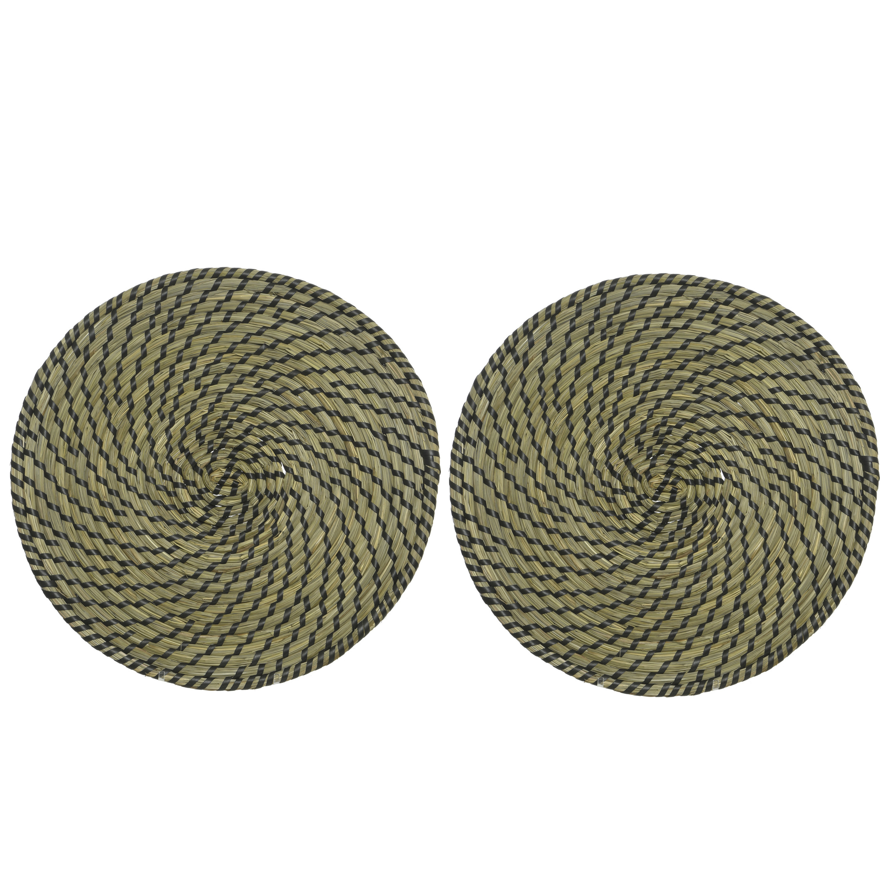 10x stuks placemats rond groen/zwart zeegras 38 cm -