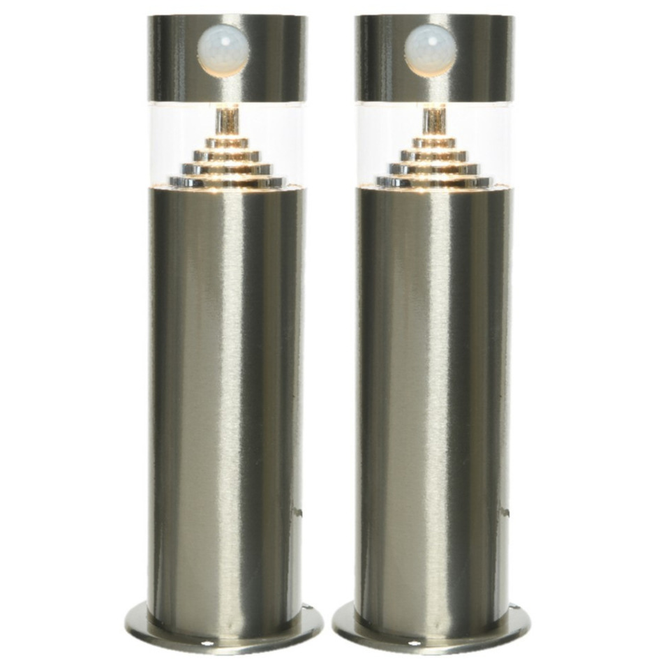 Set van 2x stuks solar tuinlampen/prikspots met bewegingssensor cilinder op zonne-energie 50 cm -