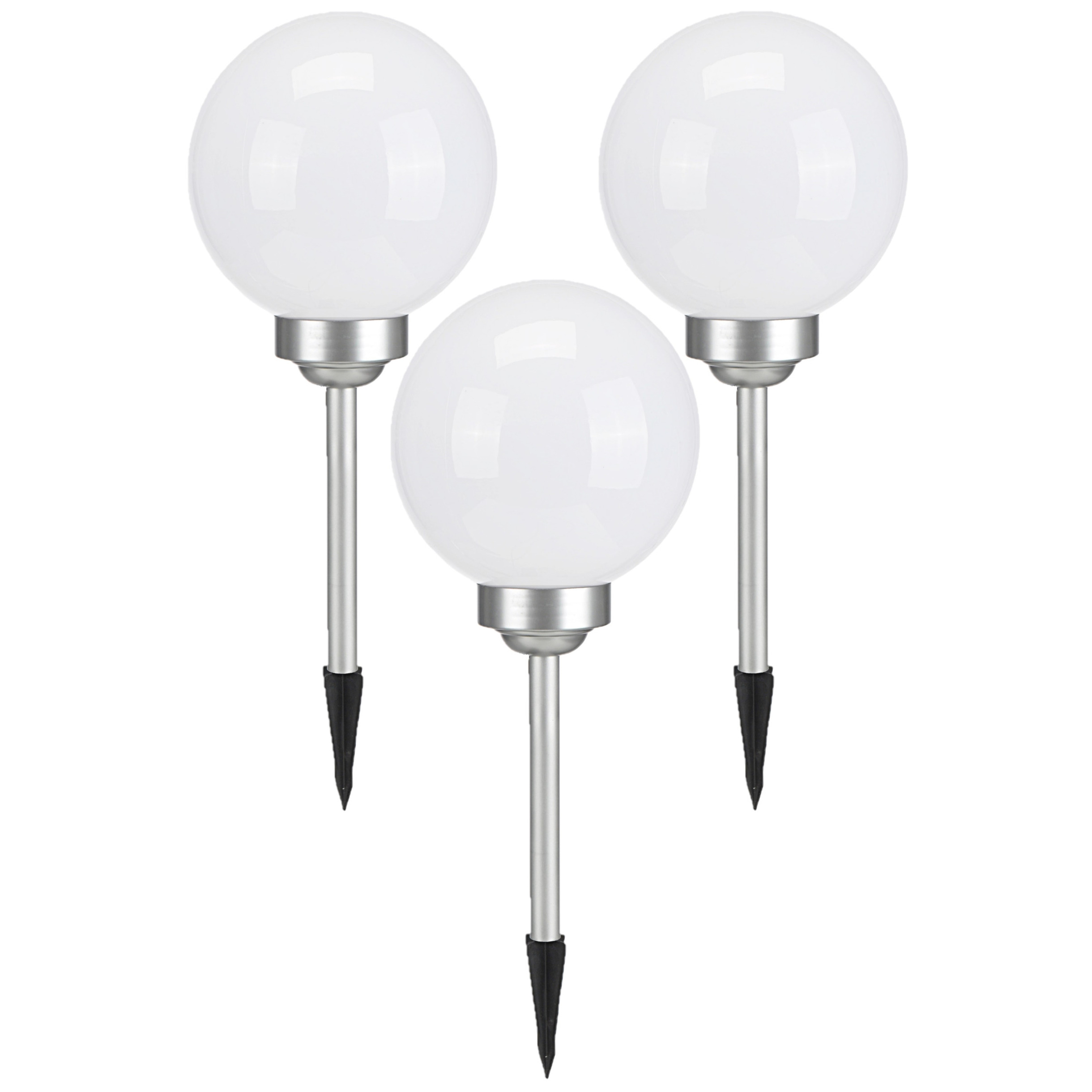 Set van 3x stuks solar tuinlampen/prikspots bol met roterende functie op zonne-energie 20 cm -