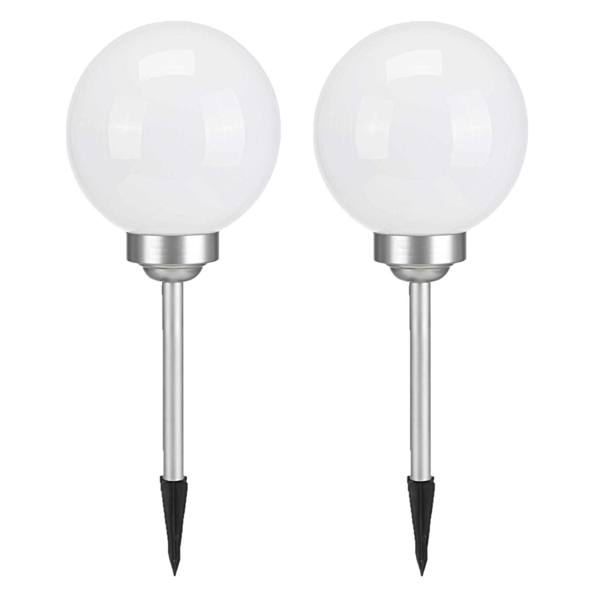 Set van 2x stuks solar tuinlampen/prikspots bol met roterende functie op zonne-energie 20 cm -