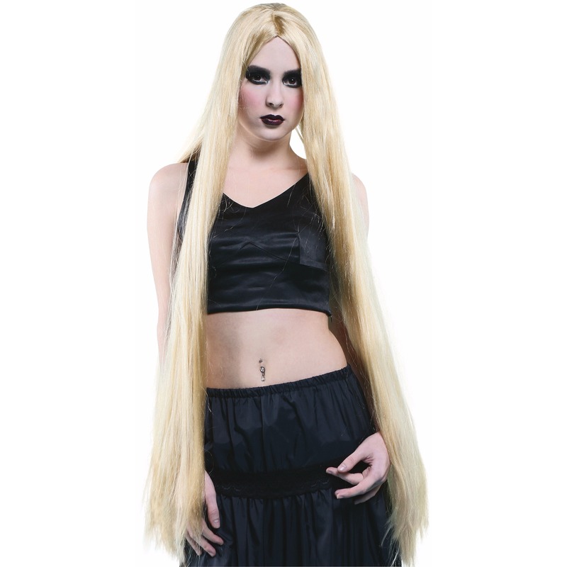 Carnaval verkleed dames pruik - Extreem lang haar - blond - heksenpruik -