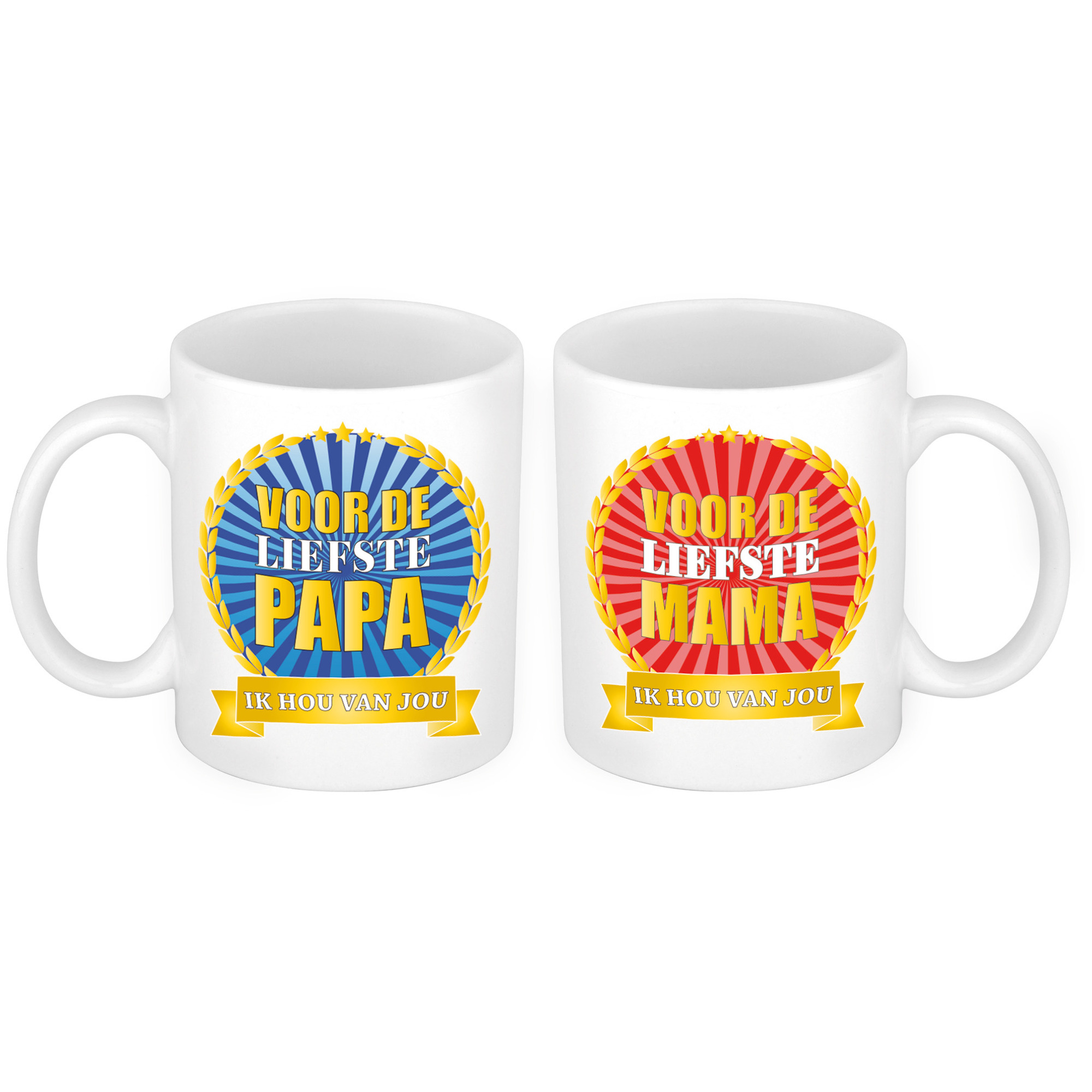 Voor de liefste papa en mama mok - Cadeau beker set voor Papa en Mama -