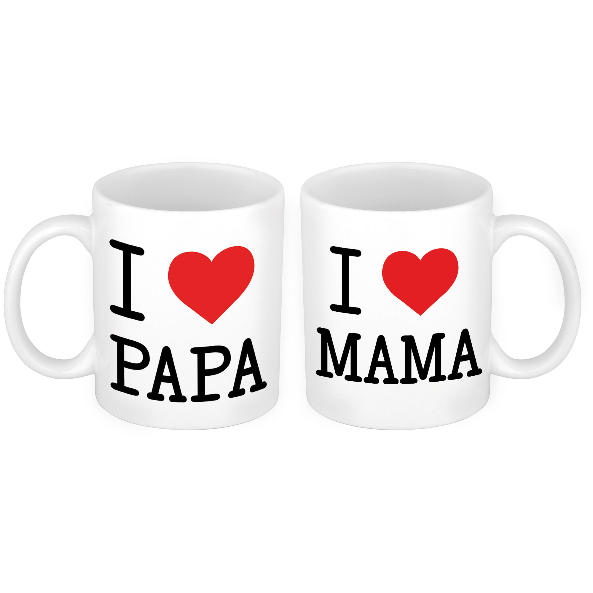 Love papa en mama met hartje mok - Cadeau beker set voor Papa en Mama -