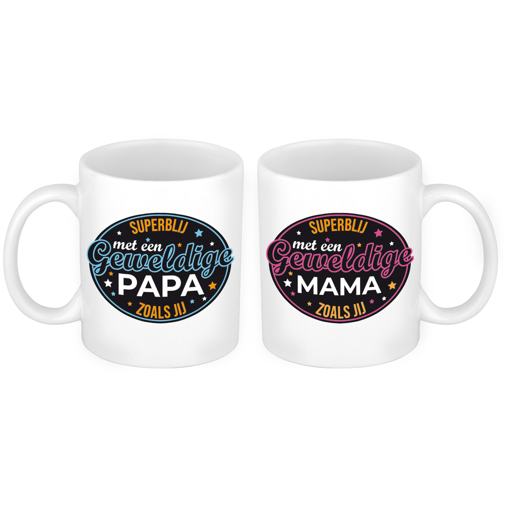 Superblij met een Mama en Papa mok - Cadeau beker set voor Papa en Mama -