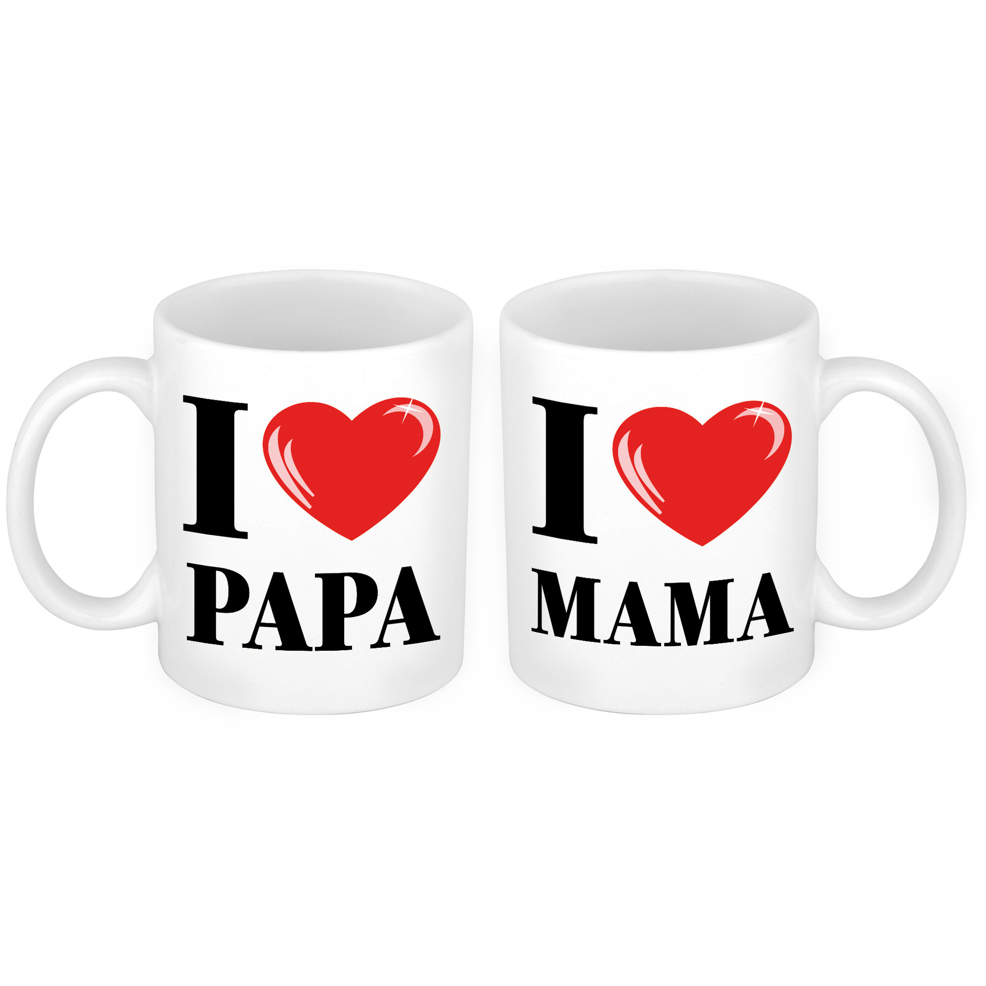 I love Mama en Papa mok - Cadeau beker set voor Papa en Mama -