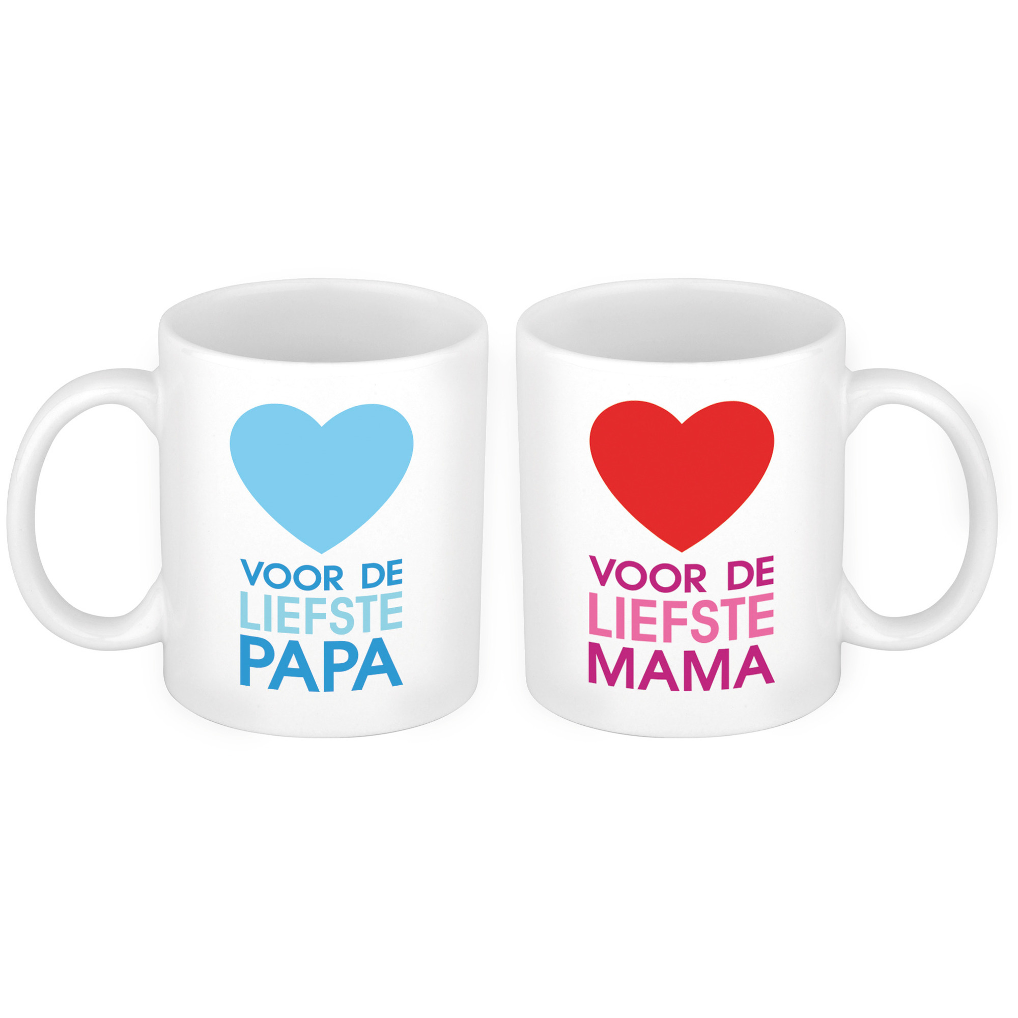 Hartje voor de liefst mama en papa mok - Cadeau beker set voor Papa en Mama -