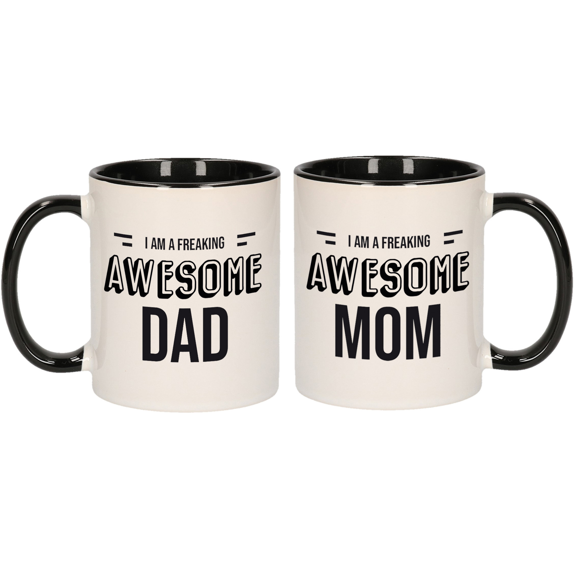 Freaking Awesome Dad en Mom mok - Cadeau beker set voor Papa en Mama -
