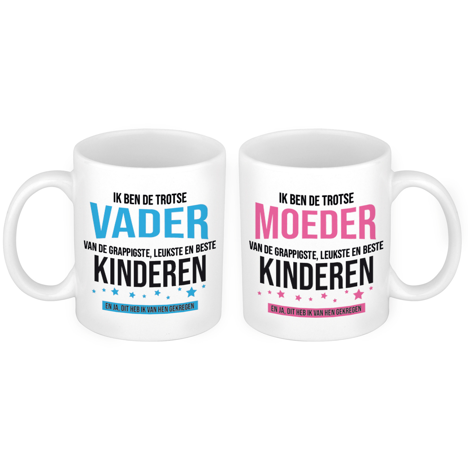 Trotse moeder en vader van de leukste kinderen mok - Cadeau beker set voor Papa en Mama -