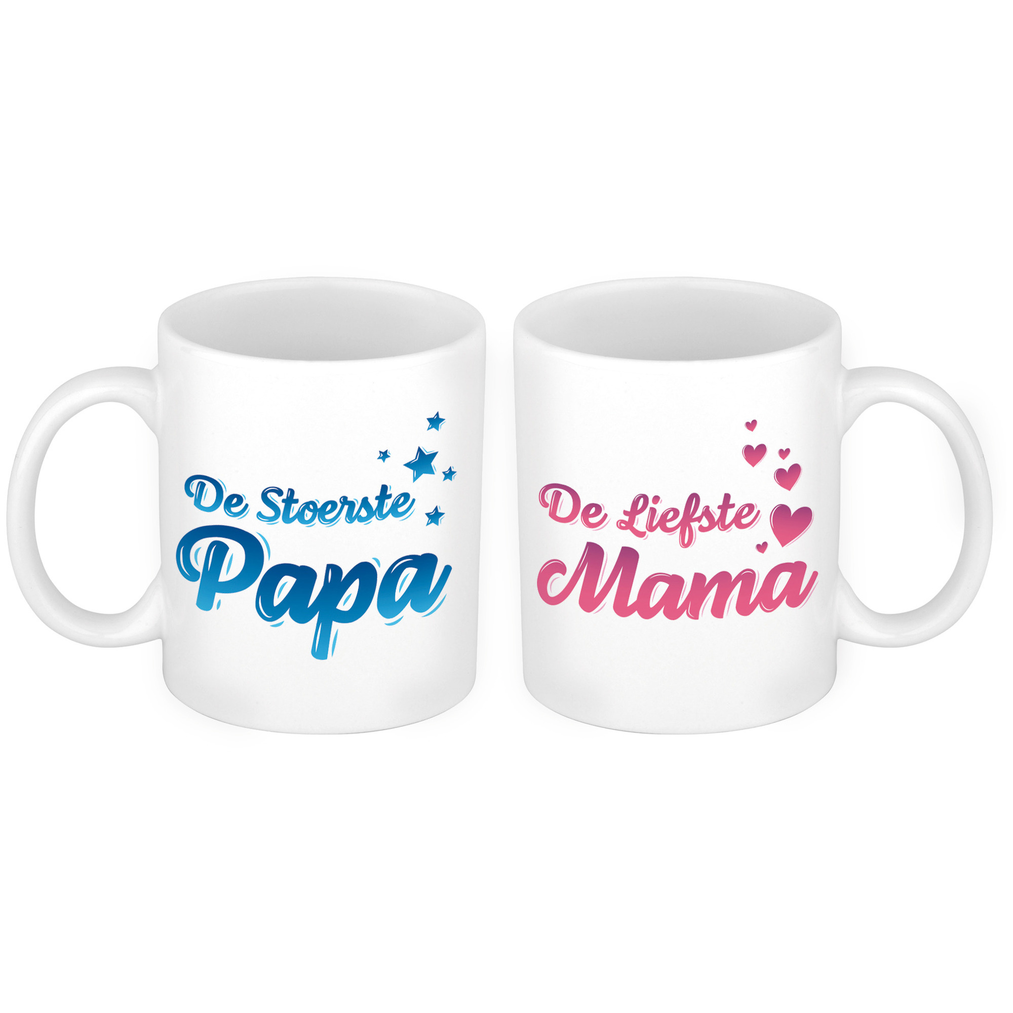 Liefste mama en stoerste papa mok - Cadeau beker set voor Papa en Mama -