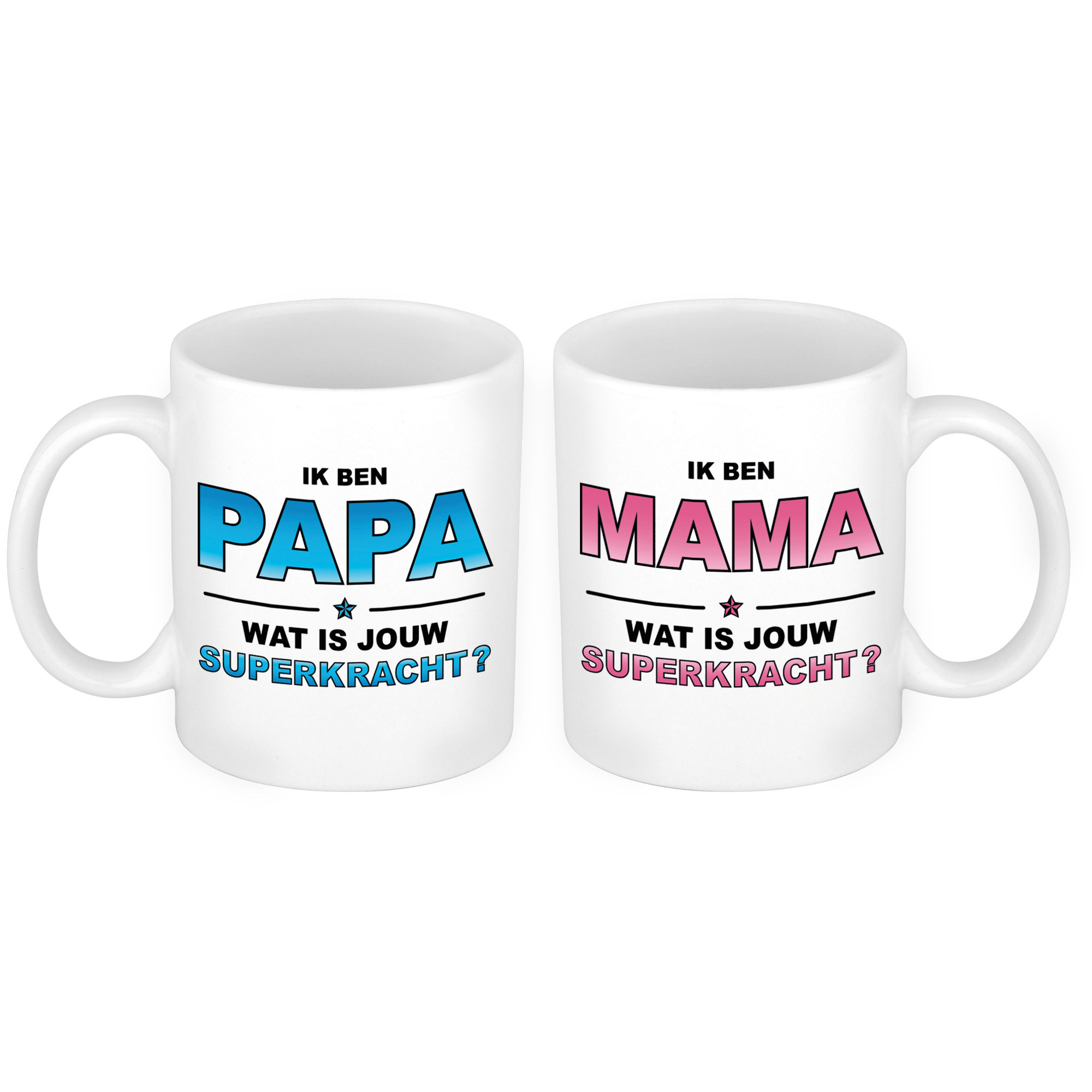 Papa en Mama superkracht mok - Cadeau beker set voor Papa en Mama -