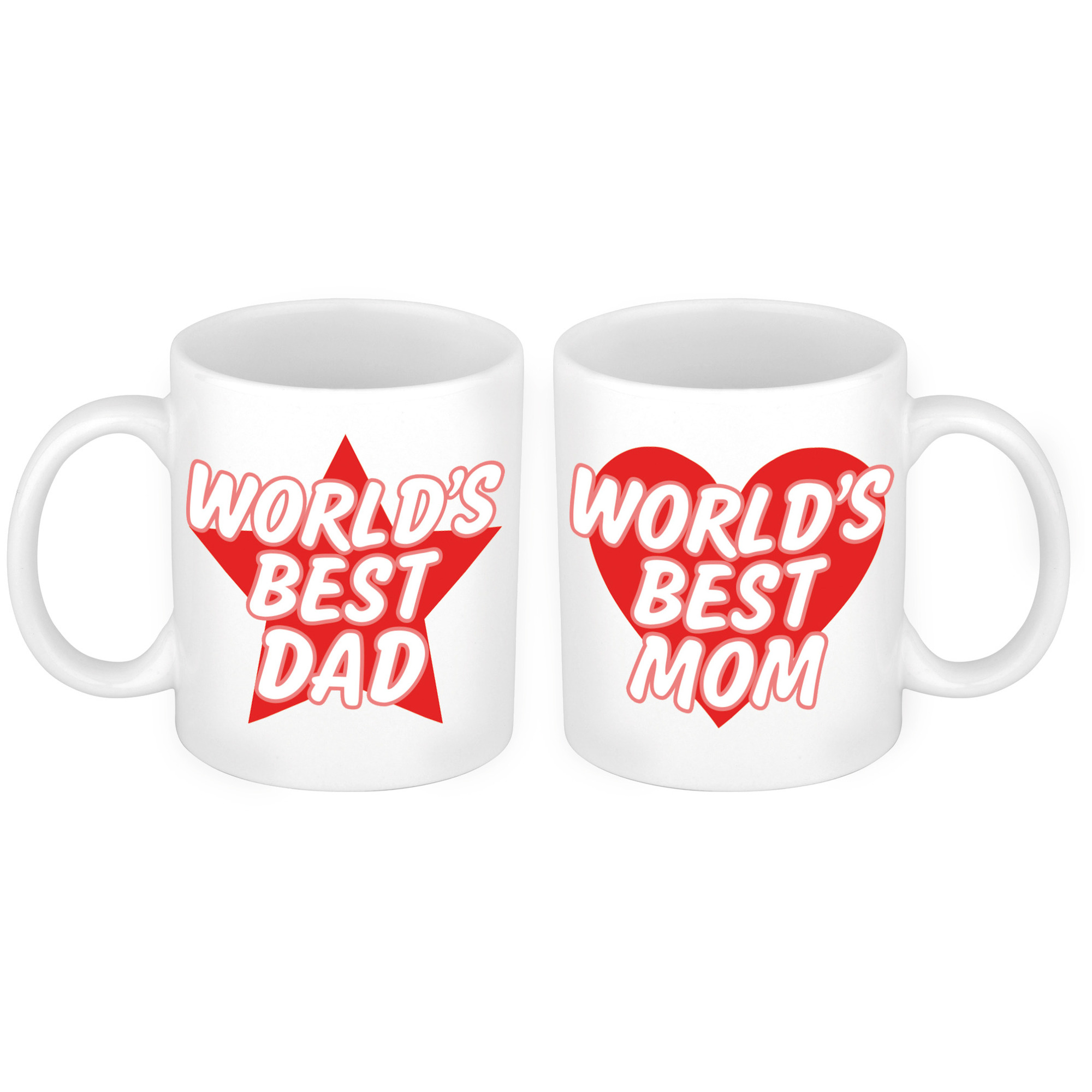 Worlds Best Mom en Dad mok rood - Cadeau beker set voor Papa en Mama -