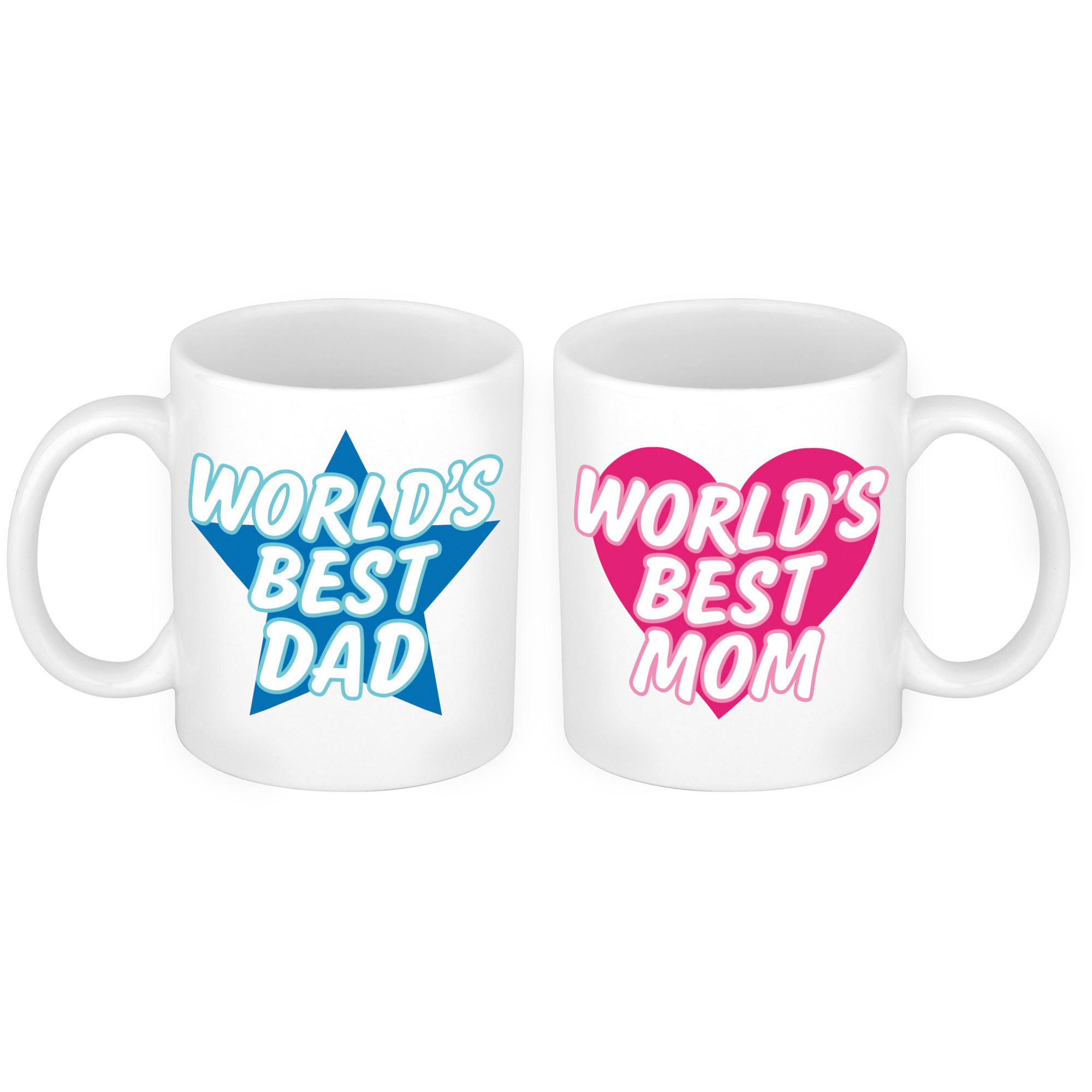 Worlds Best Mom en World Best Dad mok - Cadeau beker set voor Papa en Mama -