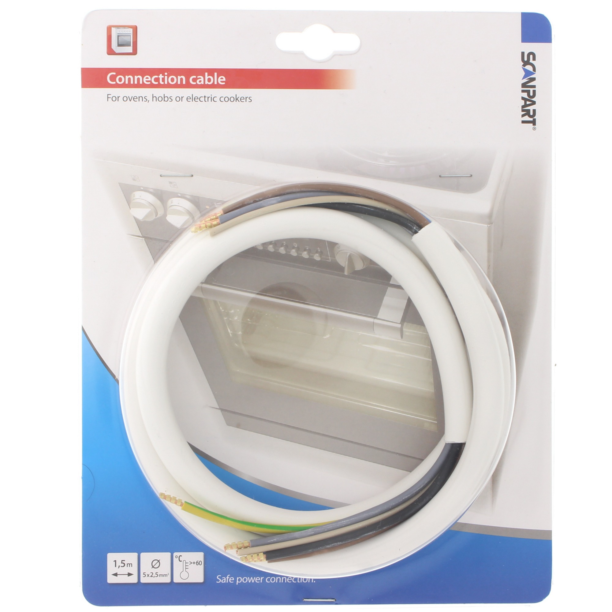 Scanpart oven aansluitkabel 5x2.50mm 1,5m Inbouw accessoire Wit