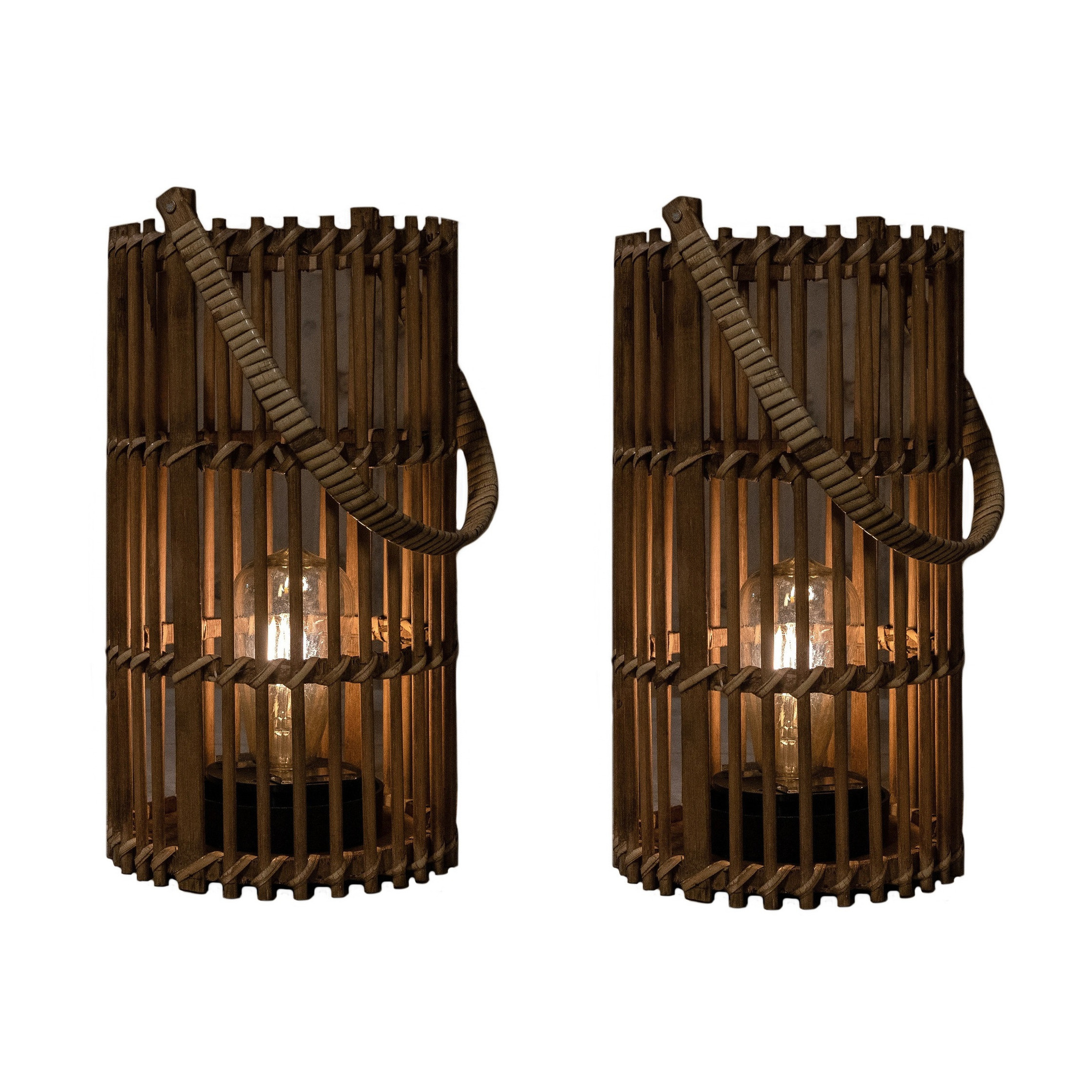 Solar lantaarn - set 2x - voor buiten - D17 x H32 cm - bamboe hout - windlicht -