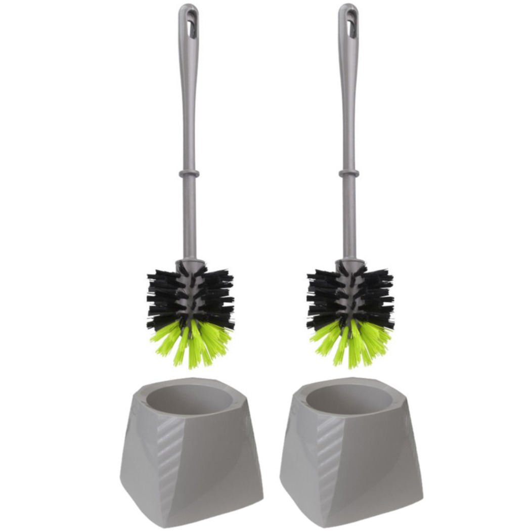 2x Stuks kunststof wc-borstels/toiletborstels met houder grijs/groen 37.5 cm -