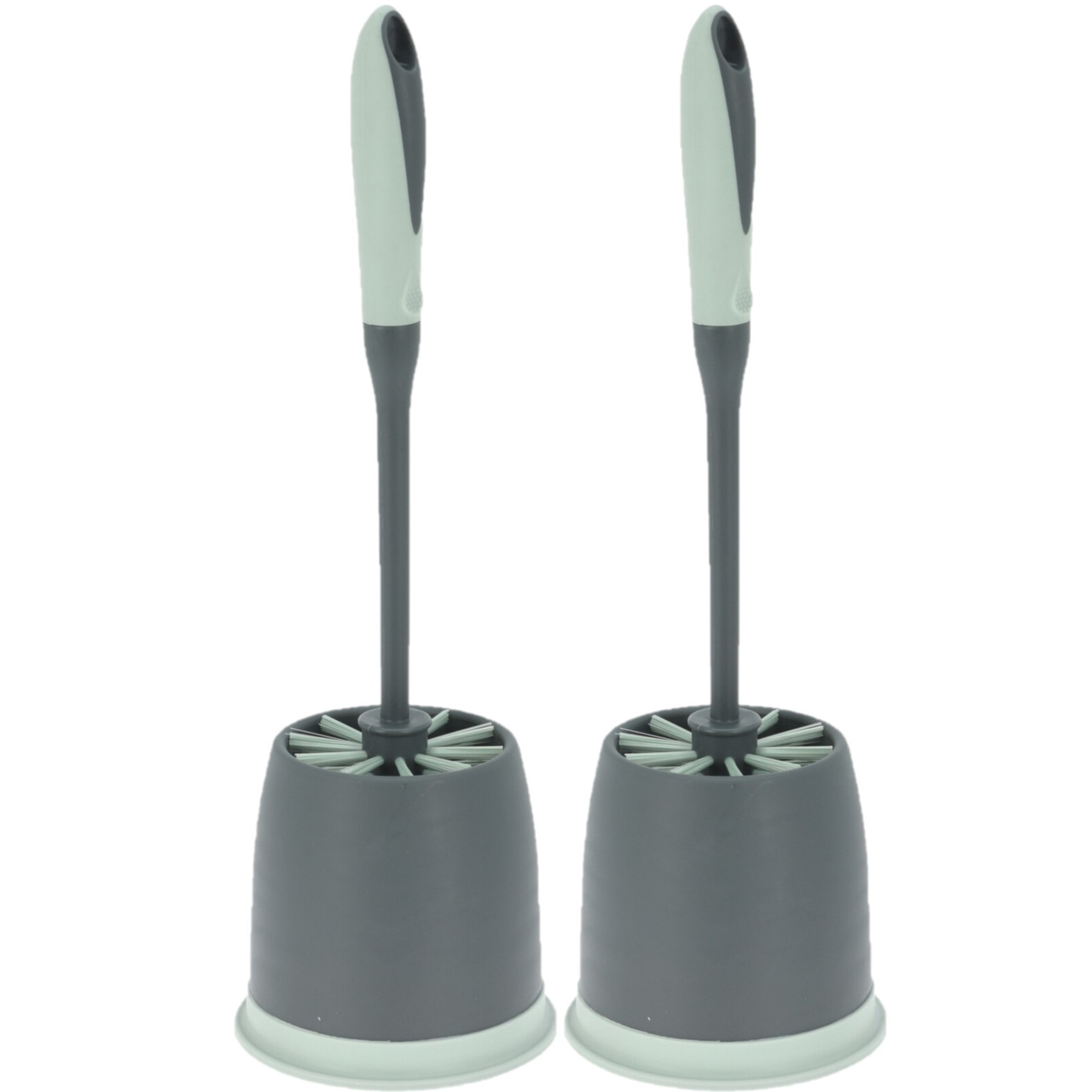 2x stuks wc-borstel/toiletborstel met houder grijs/groen 39 cm van kunststof -