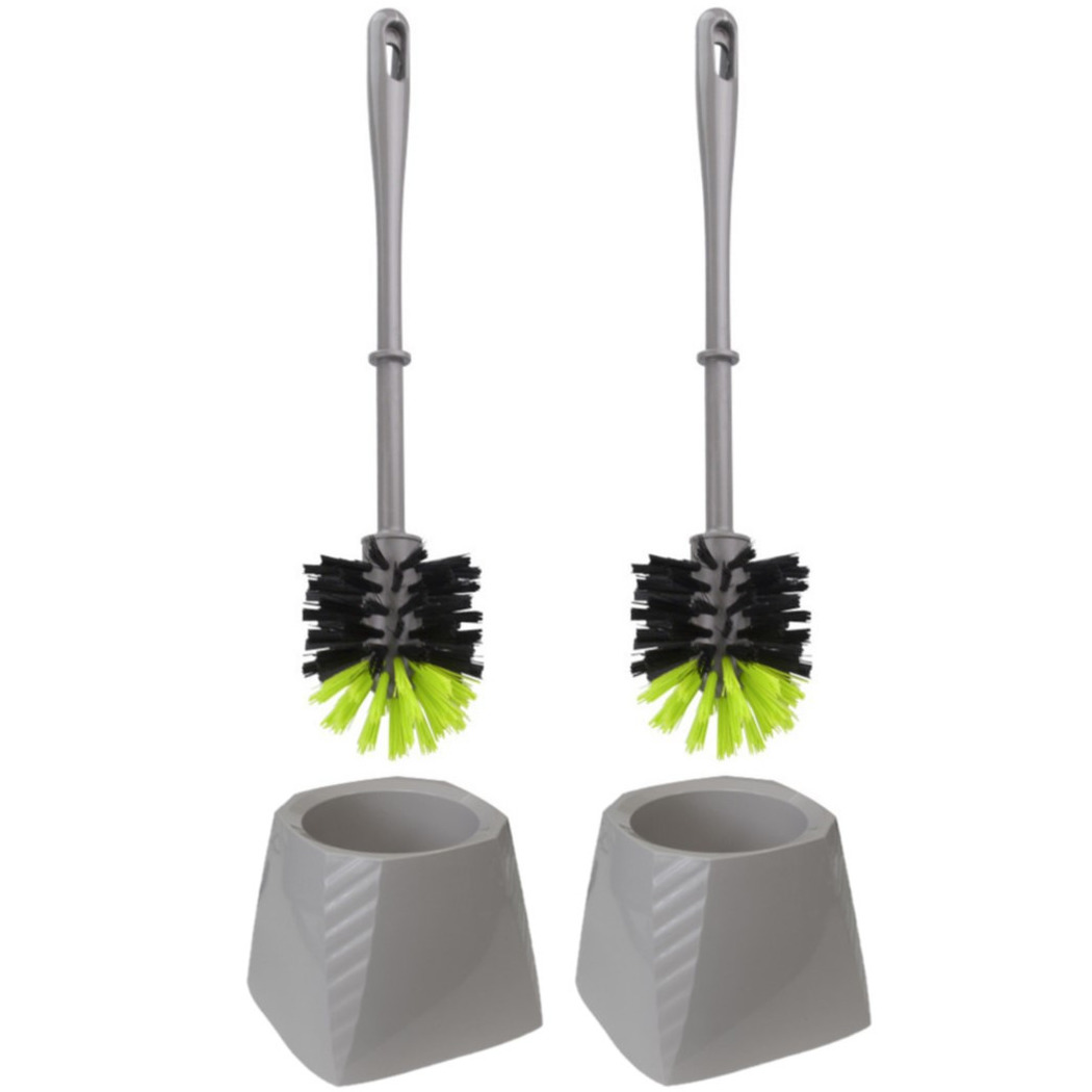 Set van 2x stuks kunststof wc-borstels/toiletborstels met houders grijs/groen 37.5 cm -