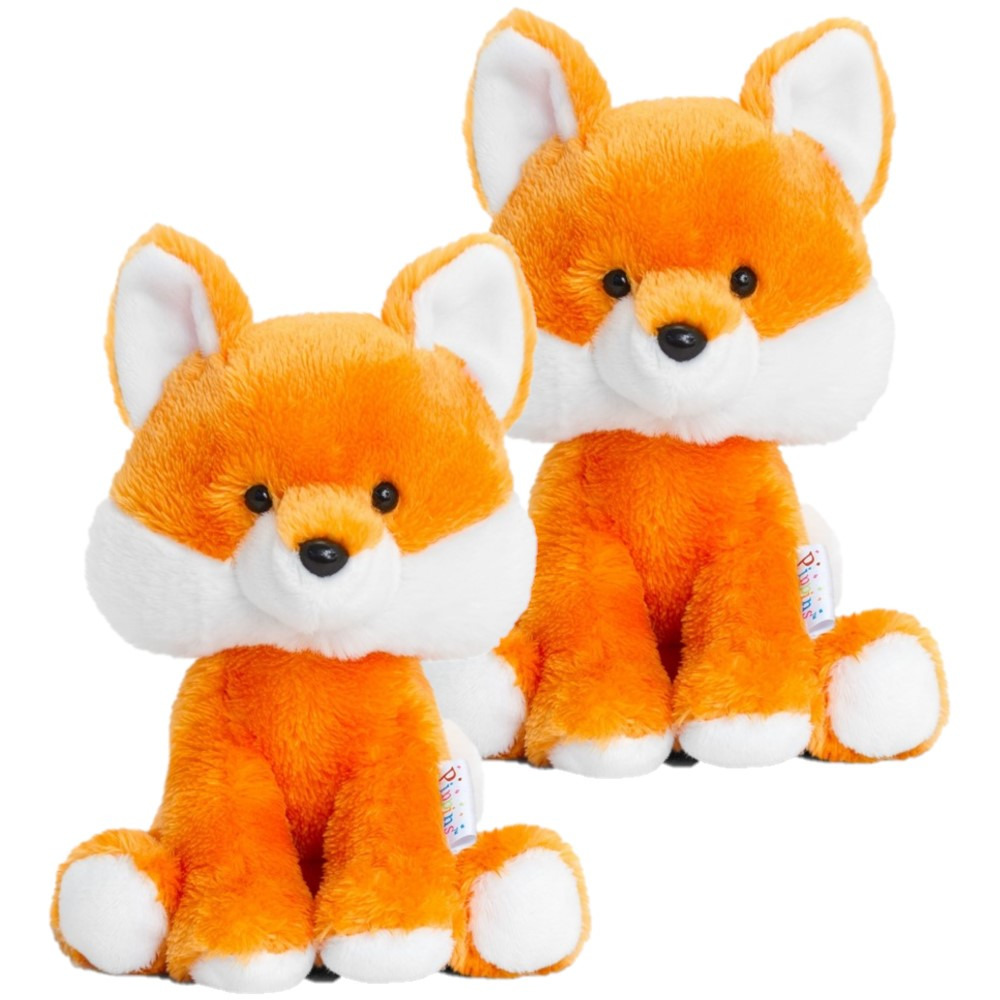 2x stuks keel Toys oranje pluche Vos knuffel 14 cm -
