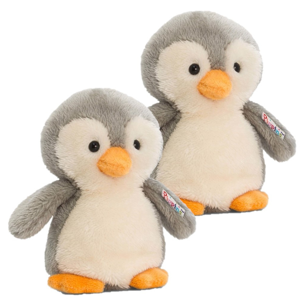 2x stuks keel Toys pluche pinguin knuffel grijs/wit 14 cm -