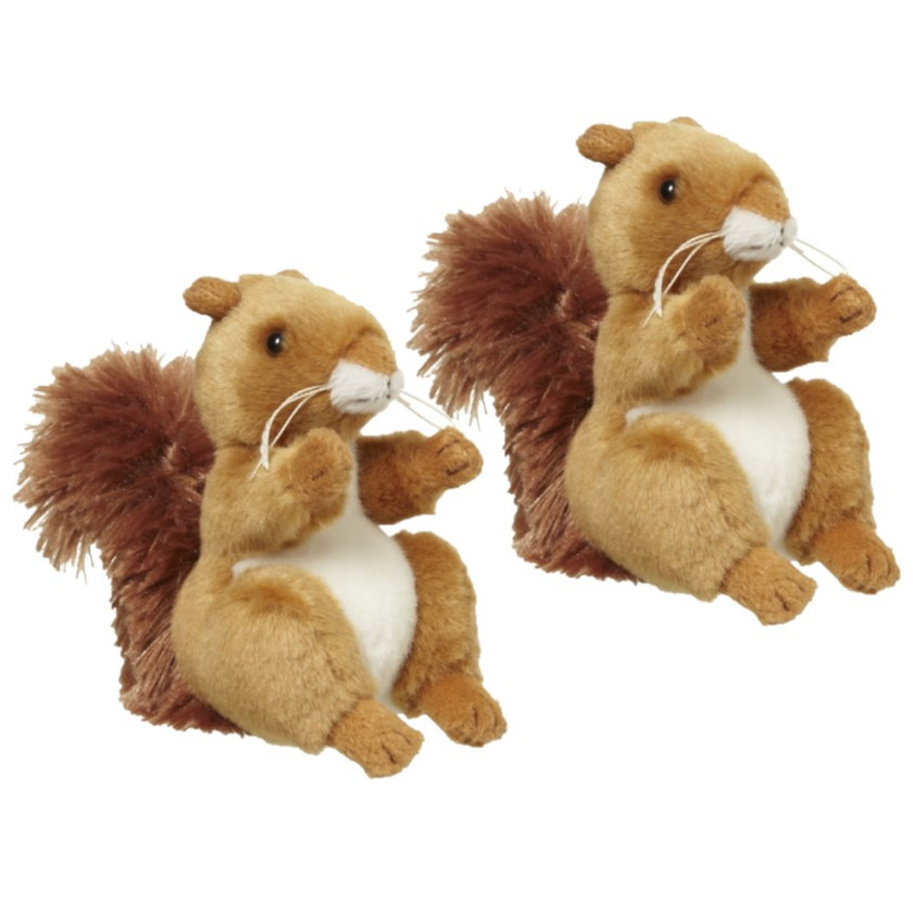 2x stuks pluche eekhoorn knuffel 11 cm -