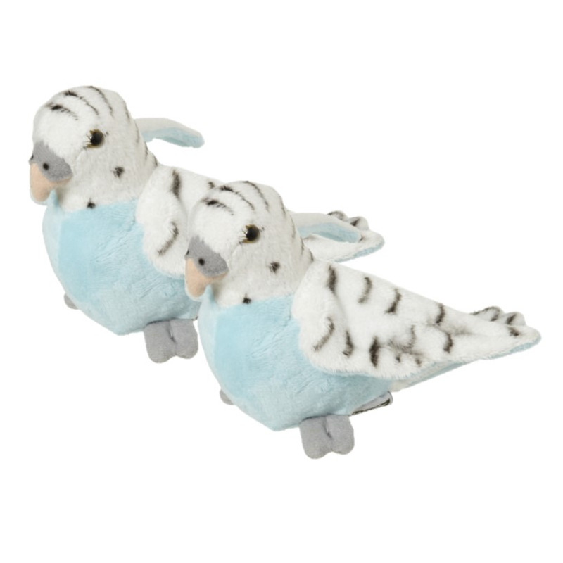2x stuks pluche blauwe grasparkiet knuffel 16 cm -