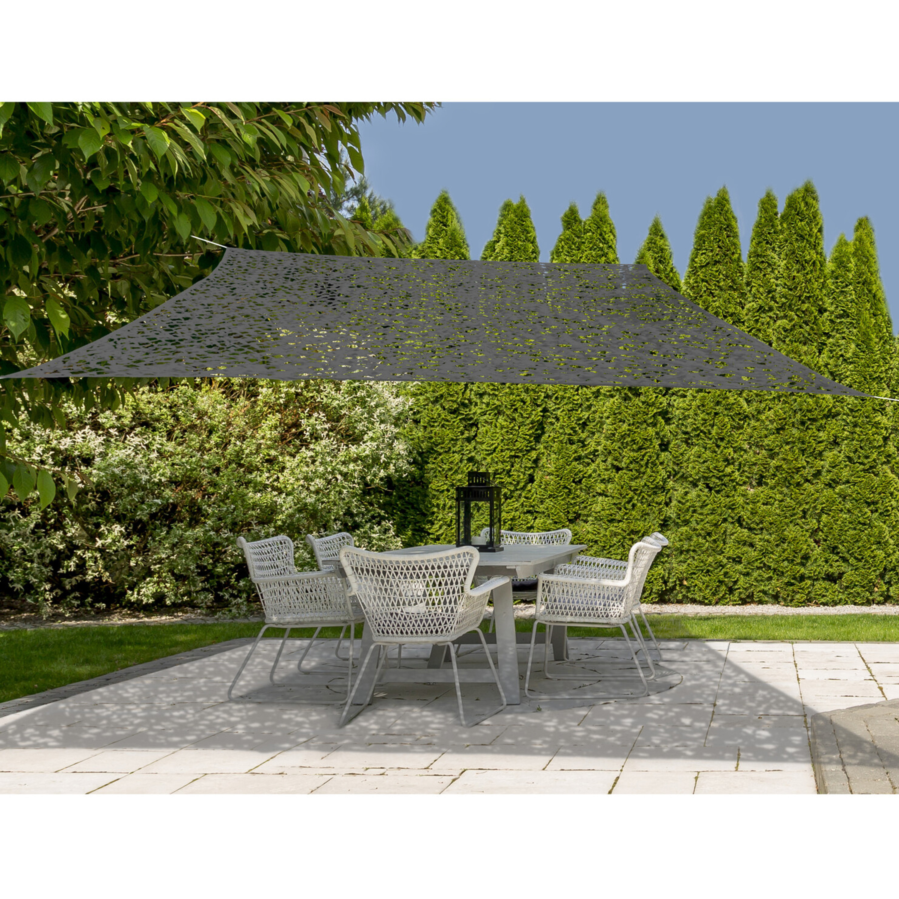 Schaduwdoek/zonnescherm rechthoekig antraciet camouflage 2 x 3 meter inclusief ophangaccessoires -