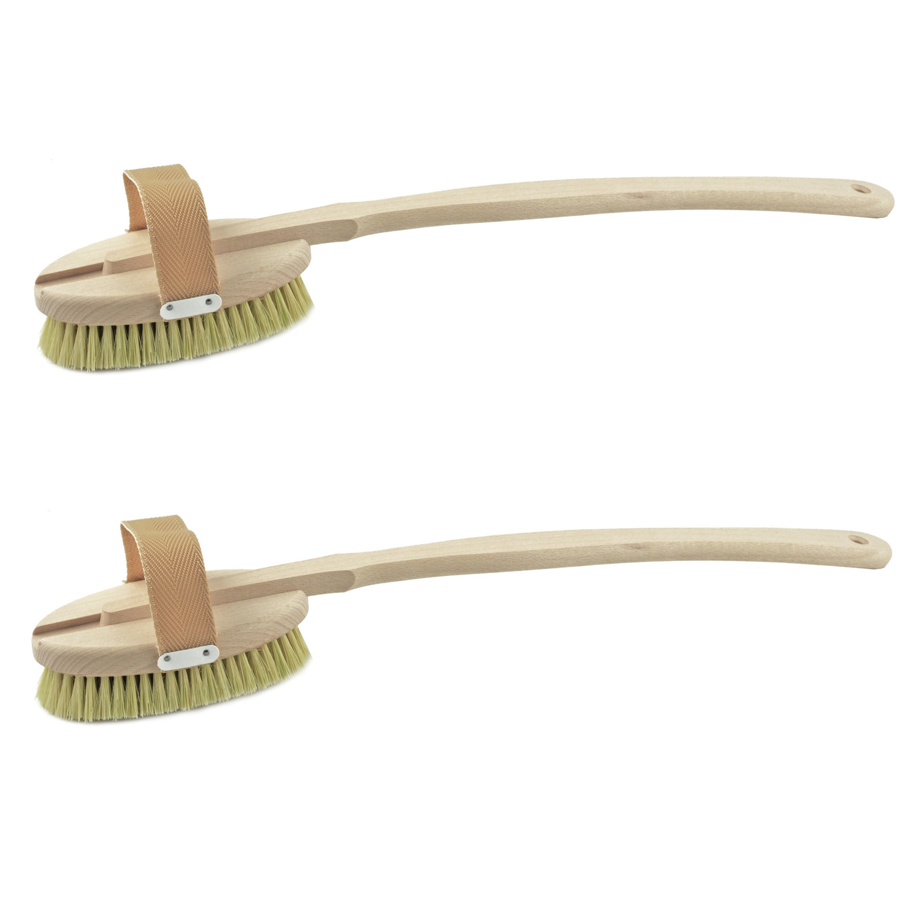 Set van 2x stuks houten badborstels/massageborstels/wellnessborstels 2-delig 43,5 cm -