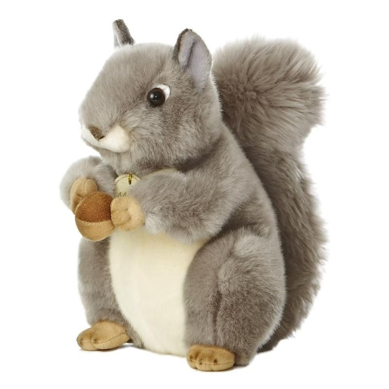 Aurora Pluche knuffel dier - eekhoorn - lichtgrijs - 26 cm - bosdieren knuffel thema -