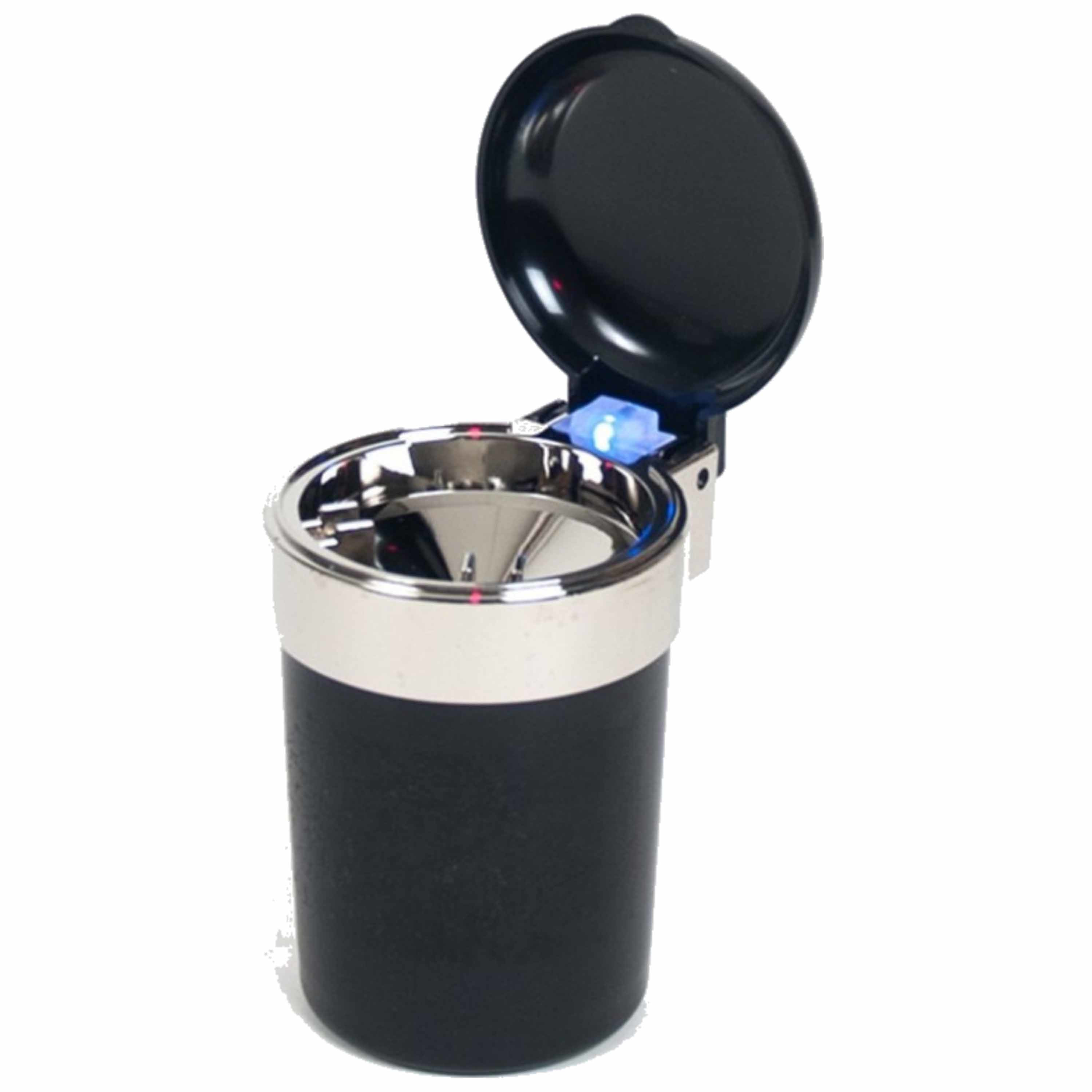 Auto asbak met LED lamp verlichting en klepje - zwart - 11 x 9 cm -