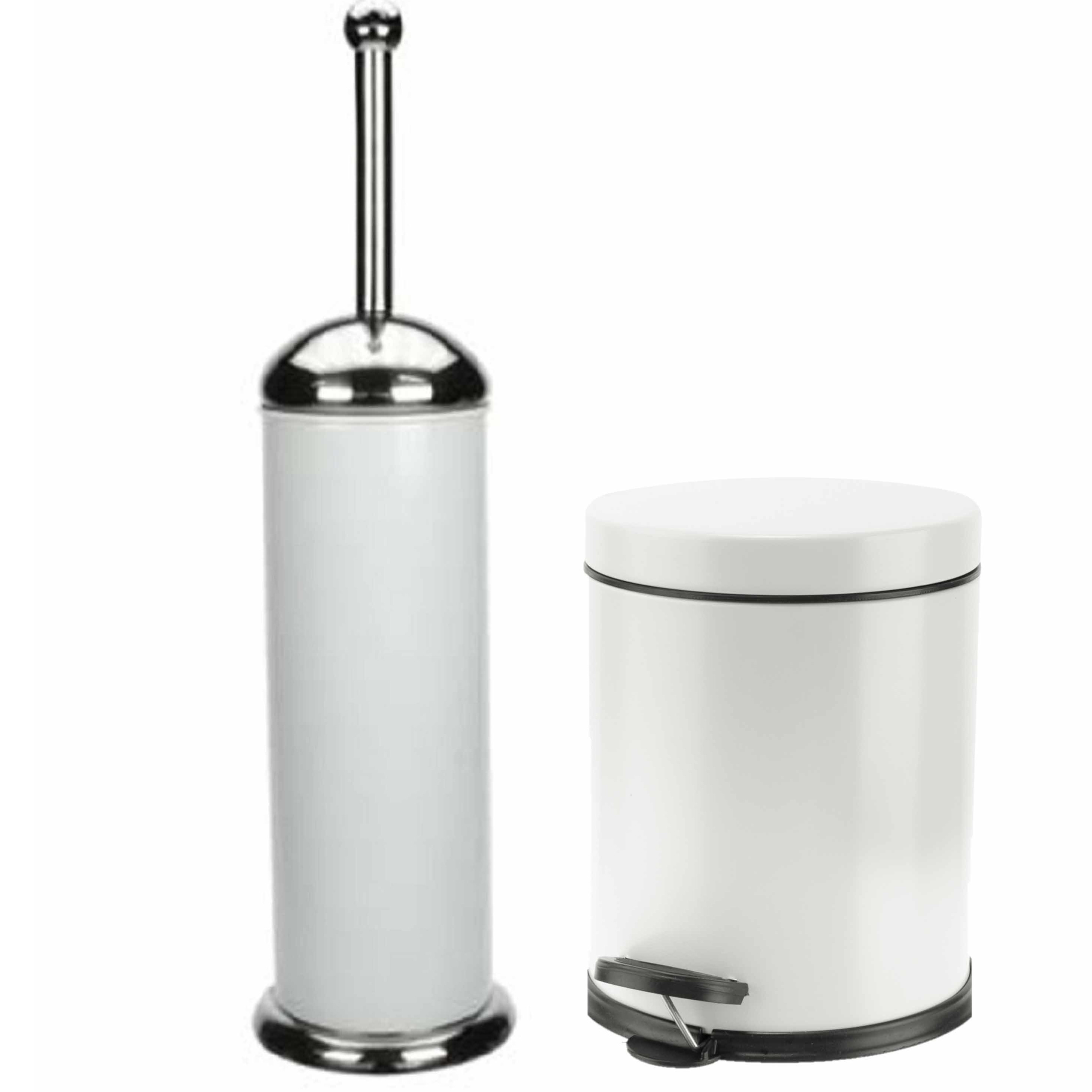 Badkamer/toilet set pedaalemmer 3 liter en toiletborstel RVS wit -