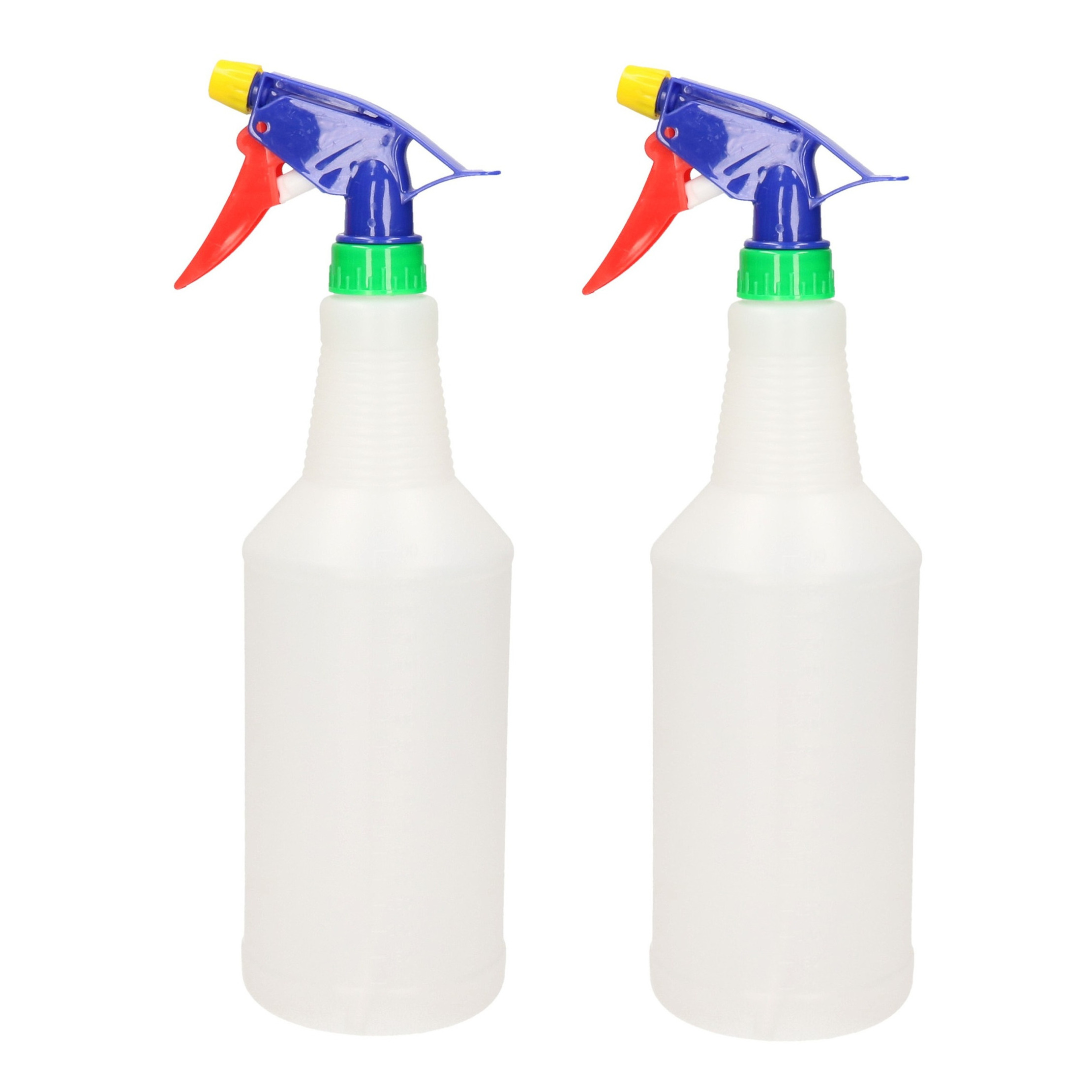 2x stuks waterverstuivers/plantenspuiten transparant/rood/groen/blauw/geel 1 liter -
