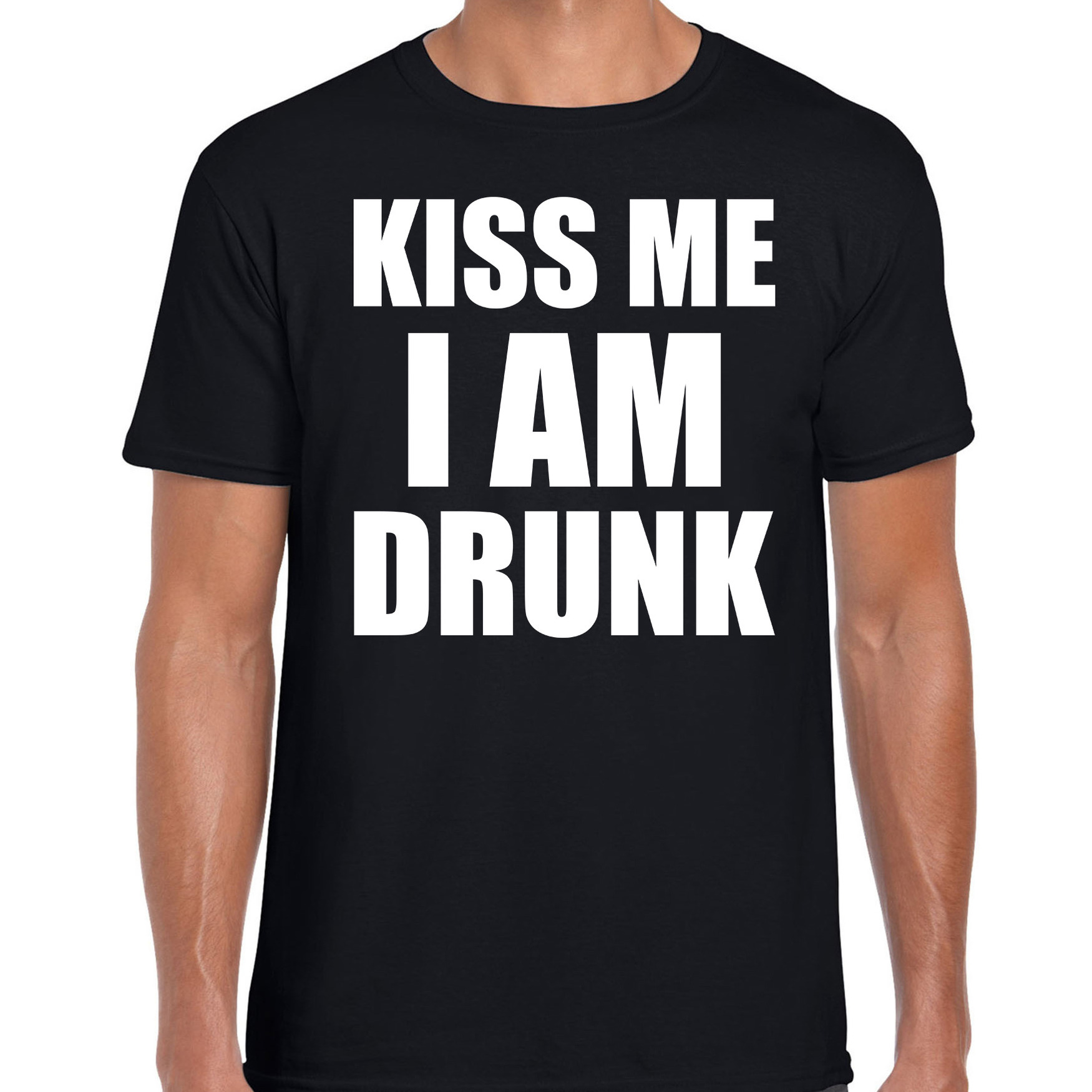 Fun t-shirt kiss me I am drunk zwart voor heren S -