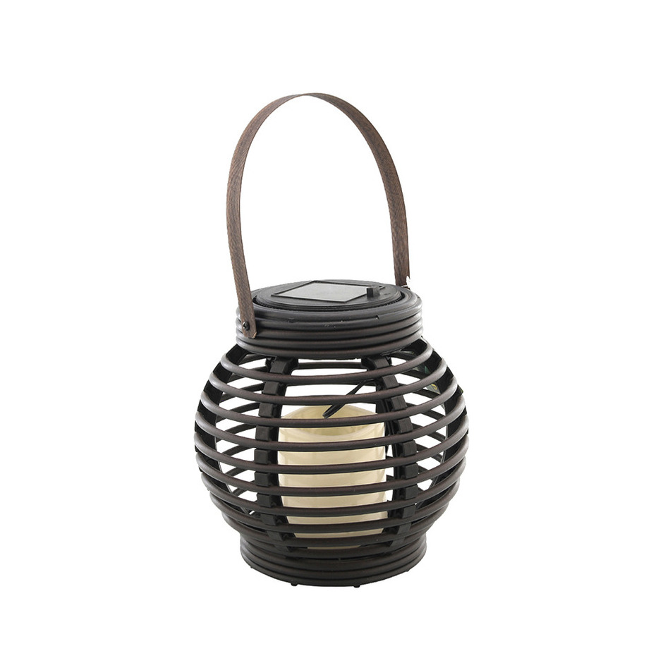 Buiten/tuin zwarte rotan lampionnen/hanglantaarns 16 cm solar tuinverlichting -