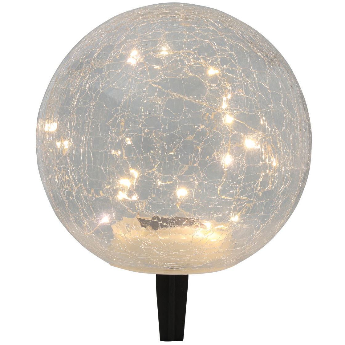 Solar tuinlamp/prikspot glazen craquele bol op zonne-energie 20 cm -