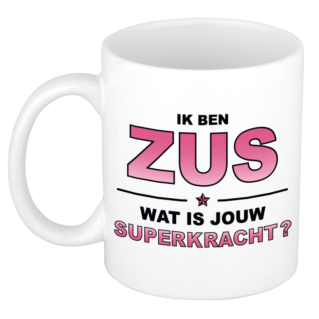Ik ben zus wat is jouw superkracht kado mok / beker / verjaardag -