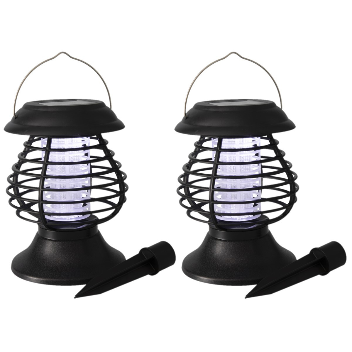Set van 2x stuks solar tuinlampen/prikspots anti-muggenlampen op zonne-energie 22 cm -