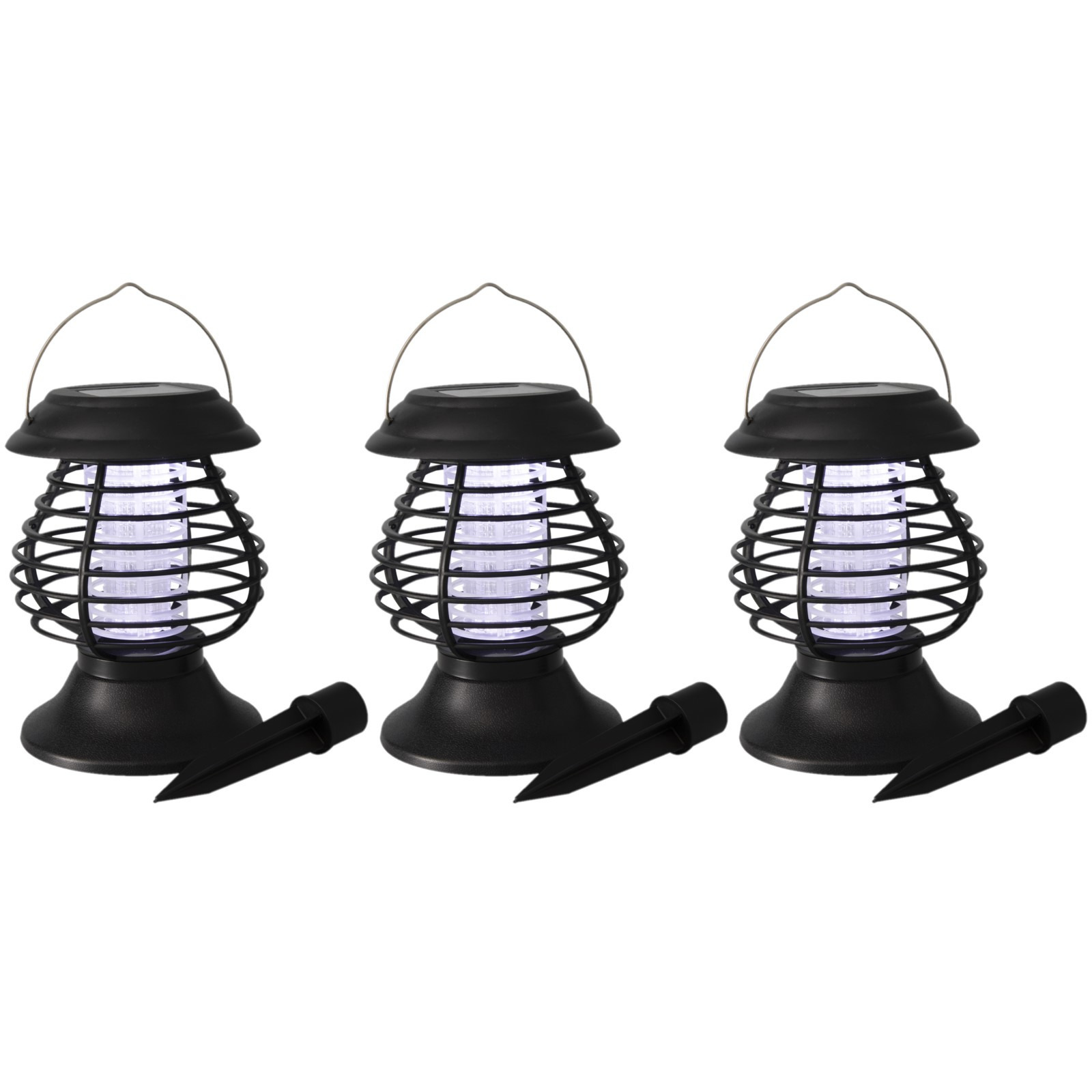 Set van 3x stuks solar tuinlampen/prikspots anti-muggenlampen op zonne-energie 22 cm -