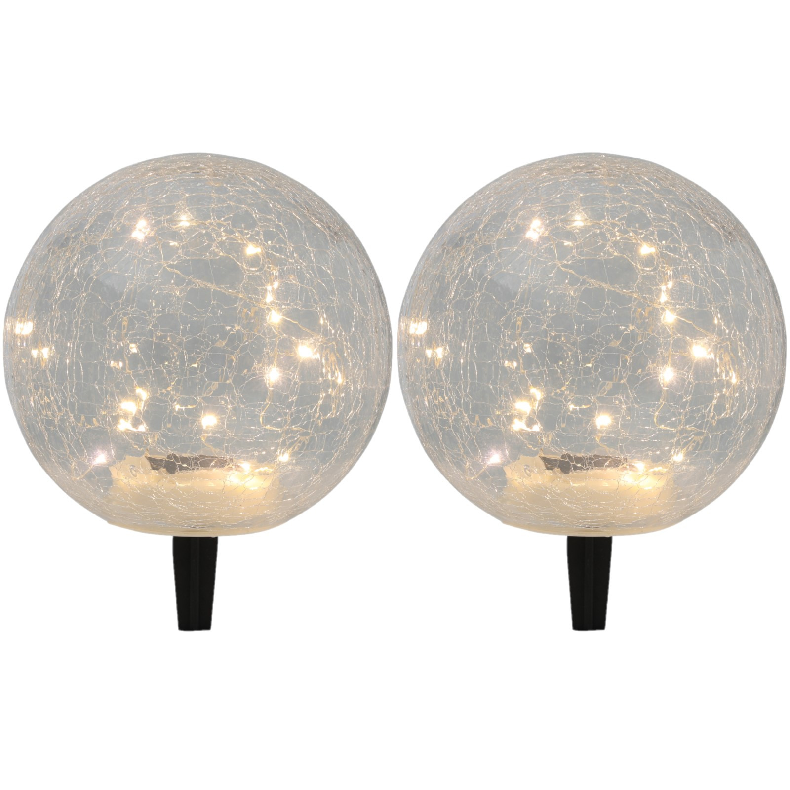 Set van 4x stuks solar tuinlampen/prikspots glazen craquele bol op zonne-energie 20 cm -