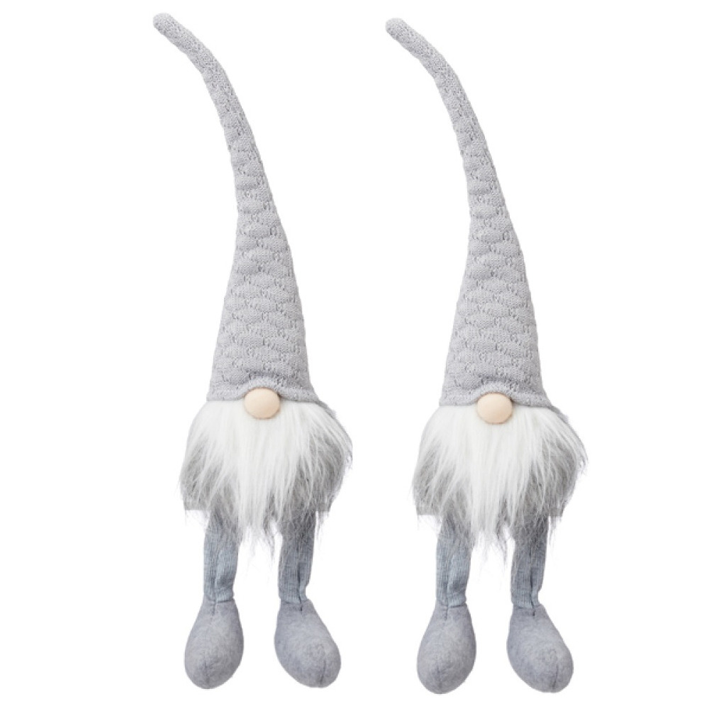 2x stuks pluche gnome/dwerg decoratie pop/knuffel grijs 50 x 12 cm -