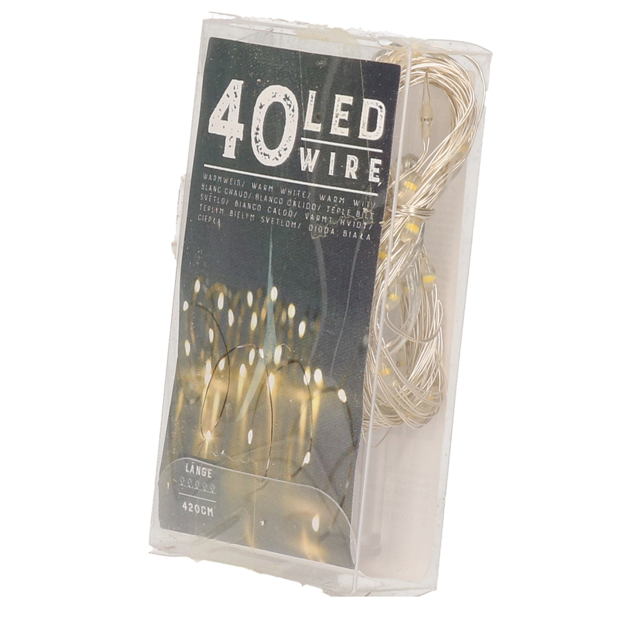 Draadverlichting lichtsnoer met 40 lampjes warm wit op batterij 420 cm -