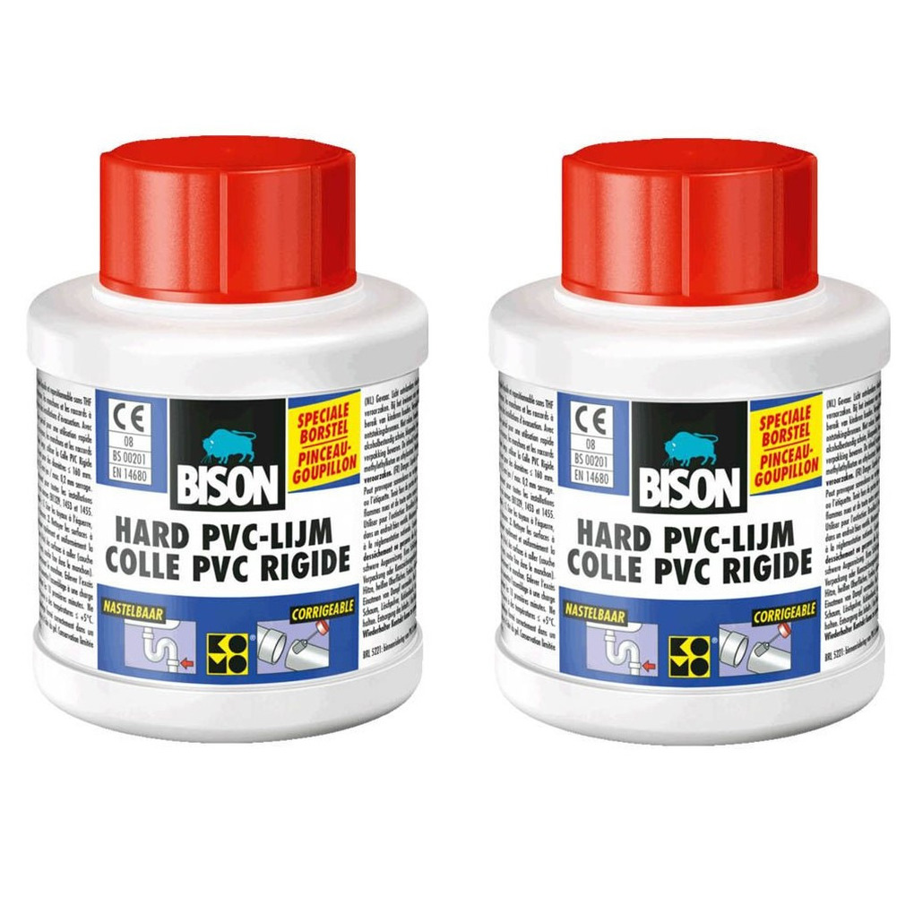 2x potjes Bison hard PVC lijm 100 ml -